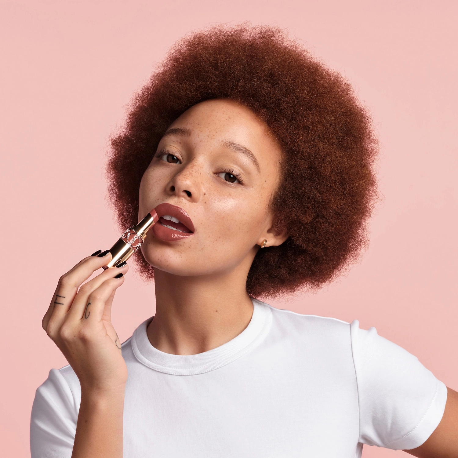 Yves Saint Laurent Rouge Volupté Shine Lipstick Balm Color: 122 Burnt Zellige - Brown Nude - Image 7