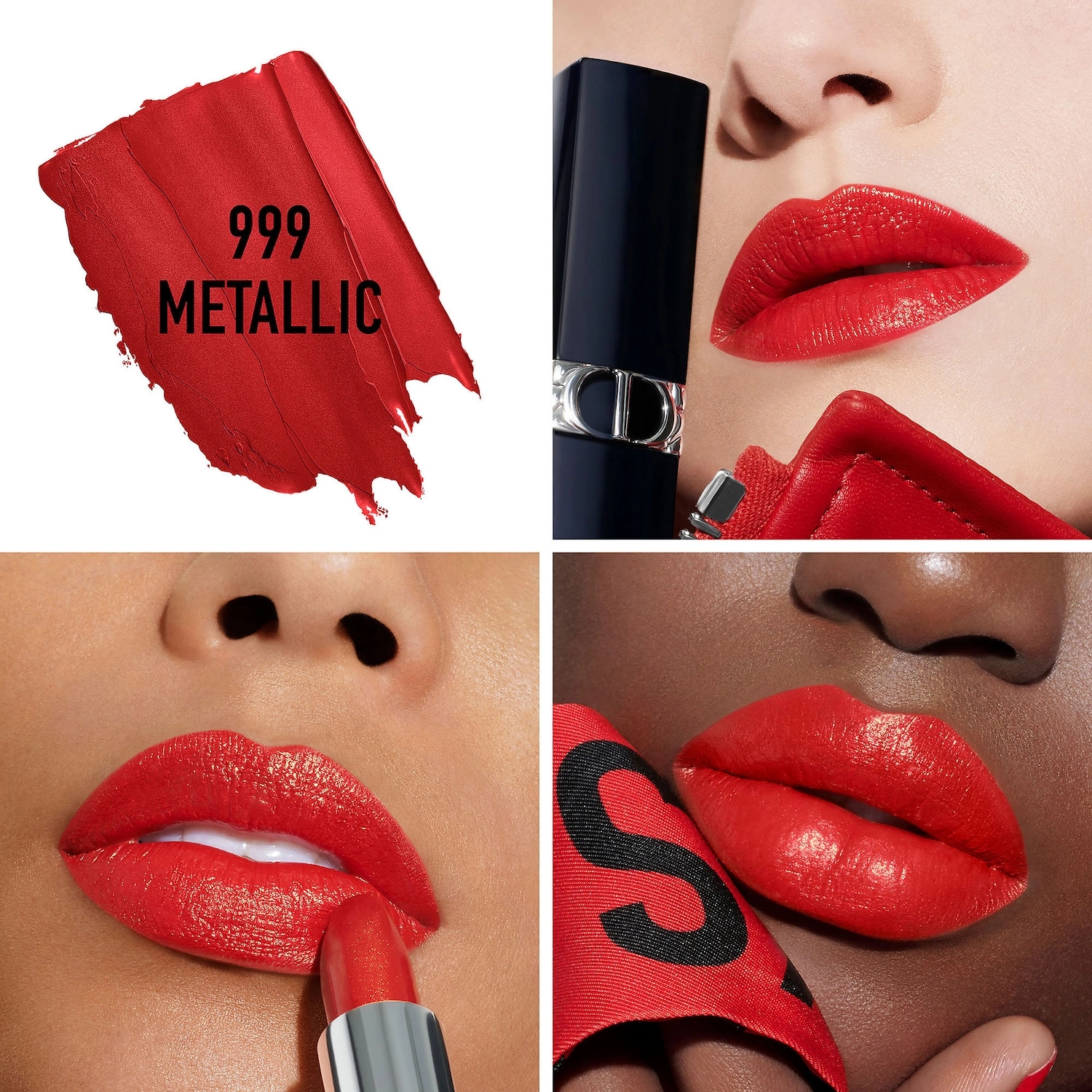 Dior Rouge Dior Refillable Lipstick Color 999 Metallic Red - Image 4