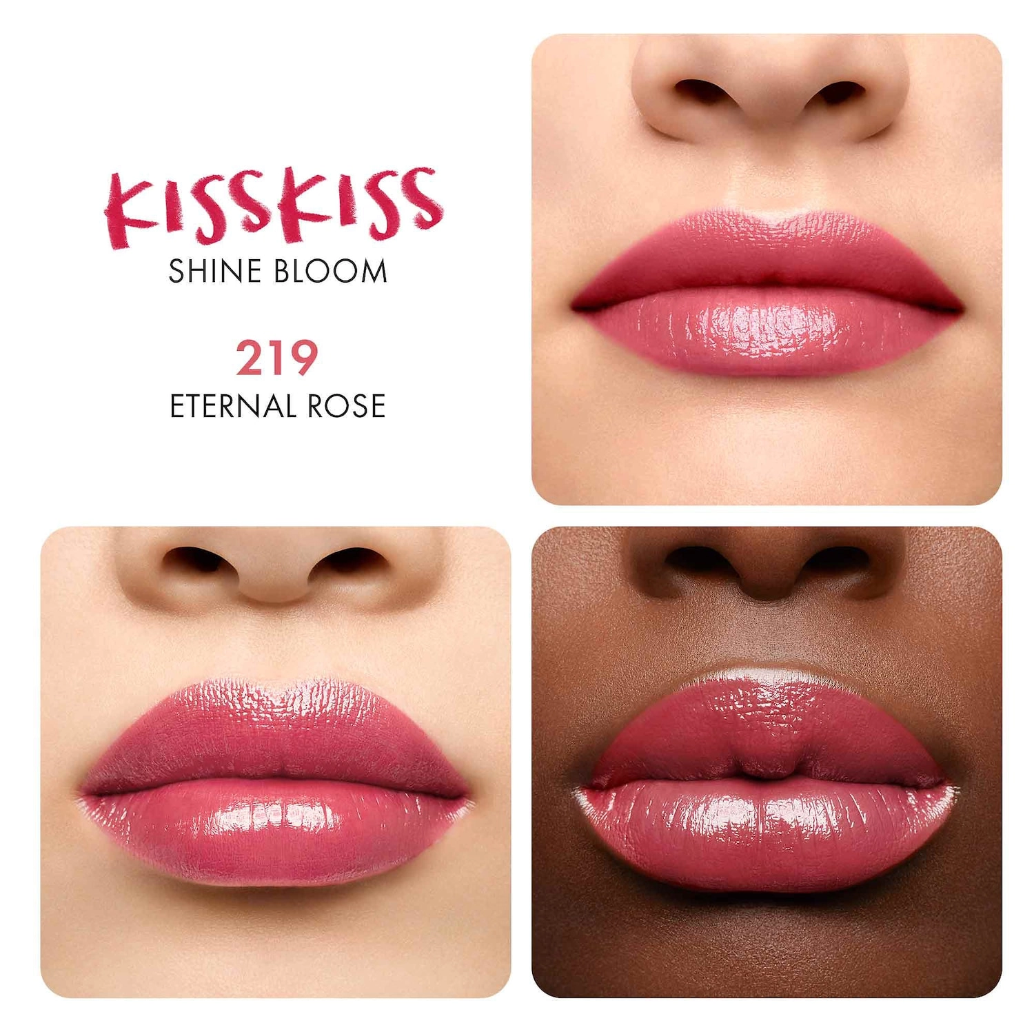 GUERLAIN KissKiss Shine Bloom Lipstick Balm Color: 219 Eternal Rose - Image 3