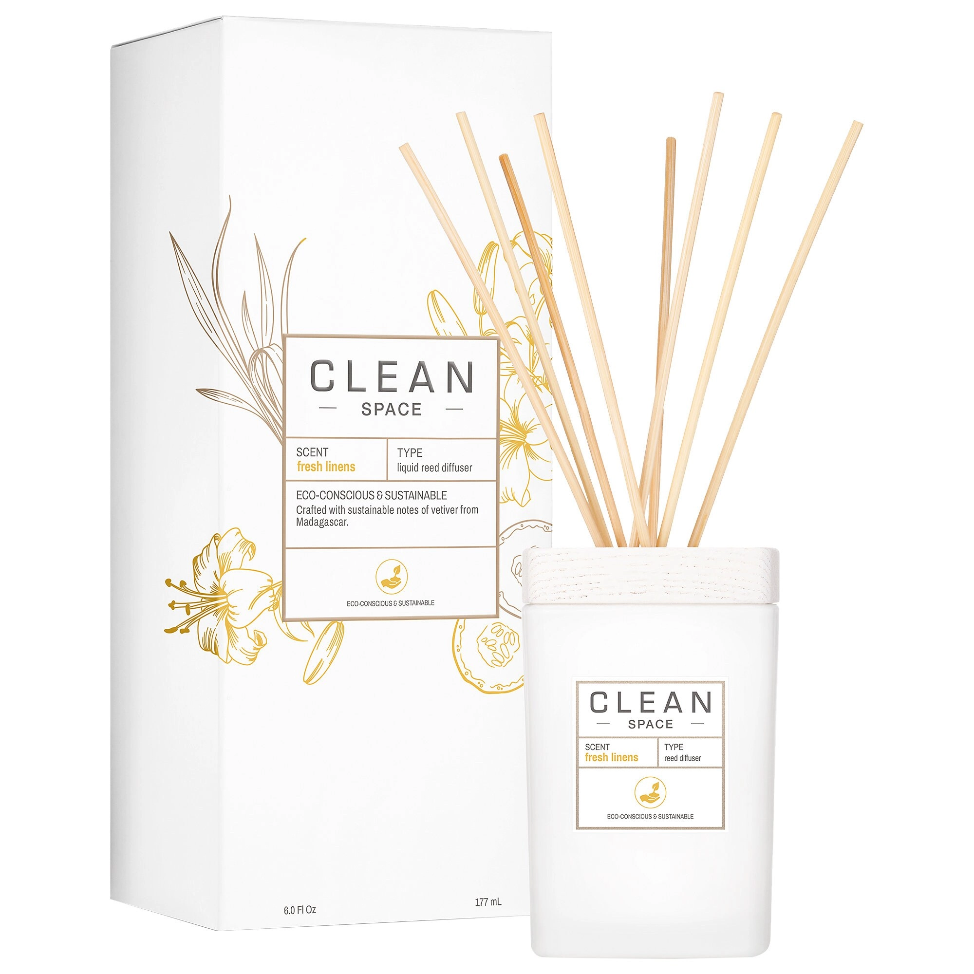 CLEAN RESERVE Fresh Linens Liquid Reed Diffuser 6 oz/ 177 mL Vegan