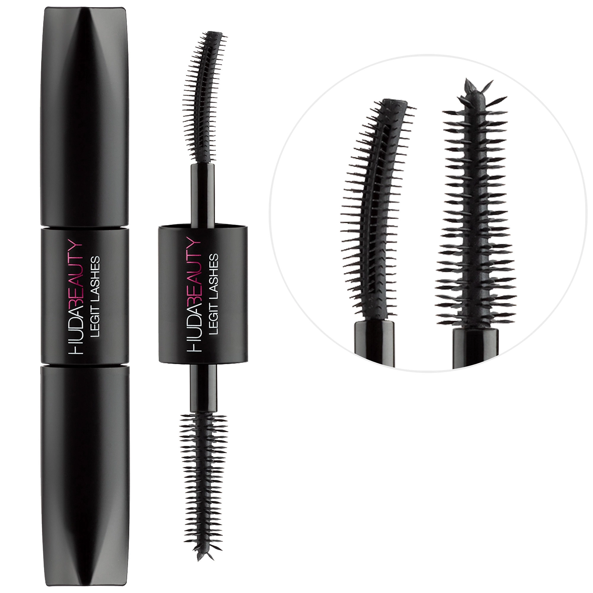HUDA BEAUTY LEGIT LASHES Double-Ended Volumizing and Lengthening Mascara - Extreme Black, Matte Finish, Size: 2 x 0.11 oz/3.5 mL