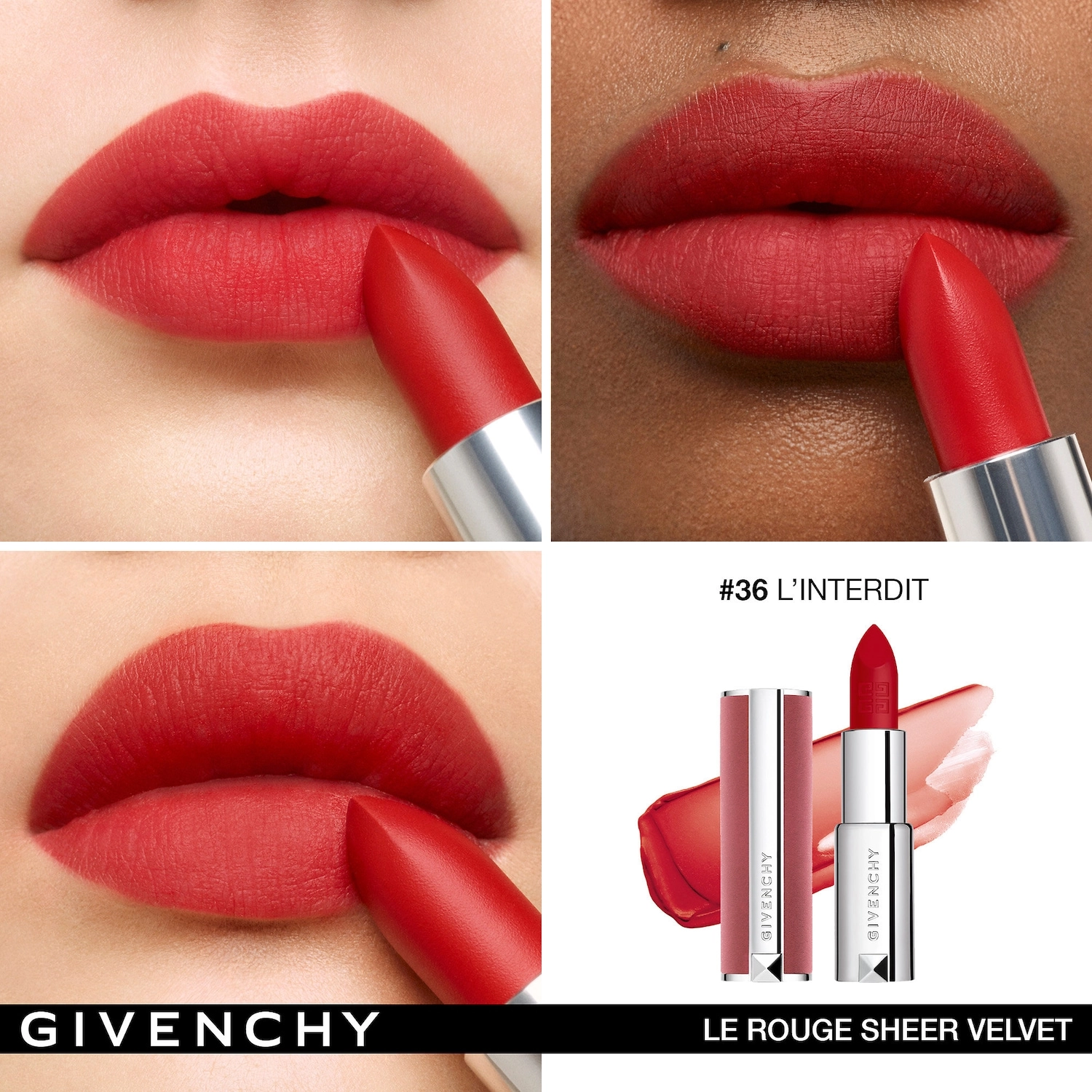 Givenchy Le Rouge Sheer Velvet Matte Lipstick Color: 36 L’Interdit - True Red - Image 2