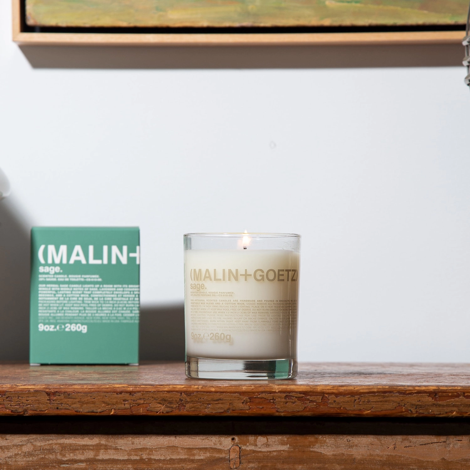 MALIN+GOETZ Sage Candle 9 oz/ 260 g Earthy & Woody Eucalyptus, Sage, Moss - Image 3