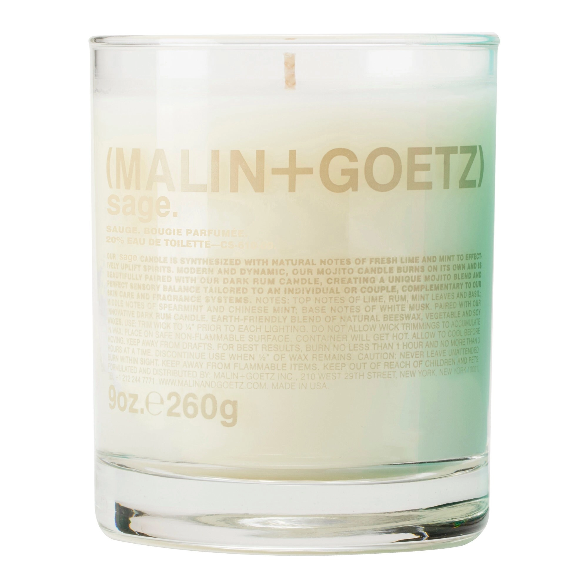 MALIN+GOETZ Sage Candle 9 oz/ 260 g Earthy & Woody Eucalyptus, Sage, Moss