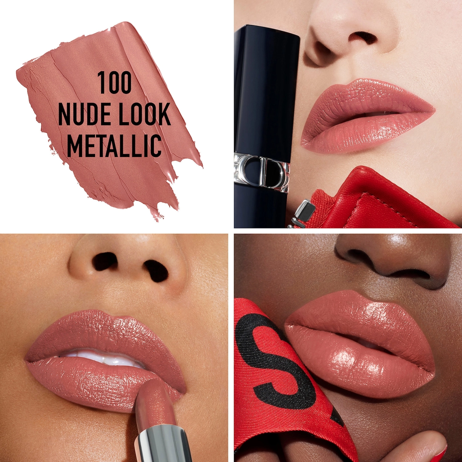 Dior Rouge Dior Refillable Lipstick Color: 100 Nude Look Metallic - Image 5