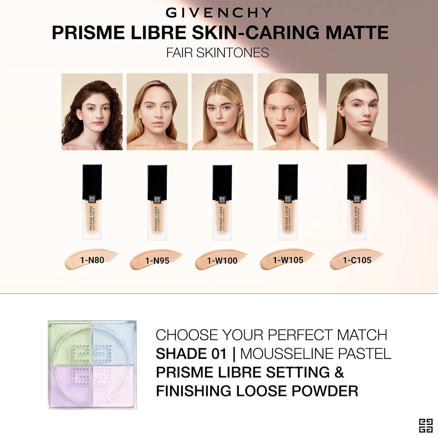 Givenchy Prisme Libre Skin-Caring Matte Foundation Color 1-W105 - Fair with Warm Yellow Tones - Image 7