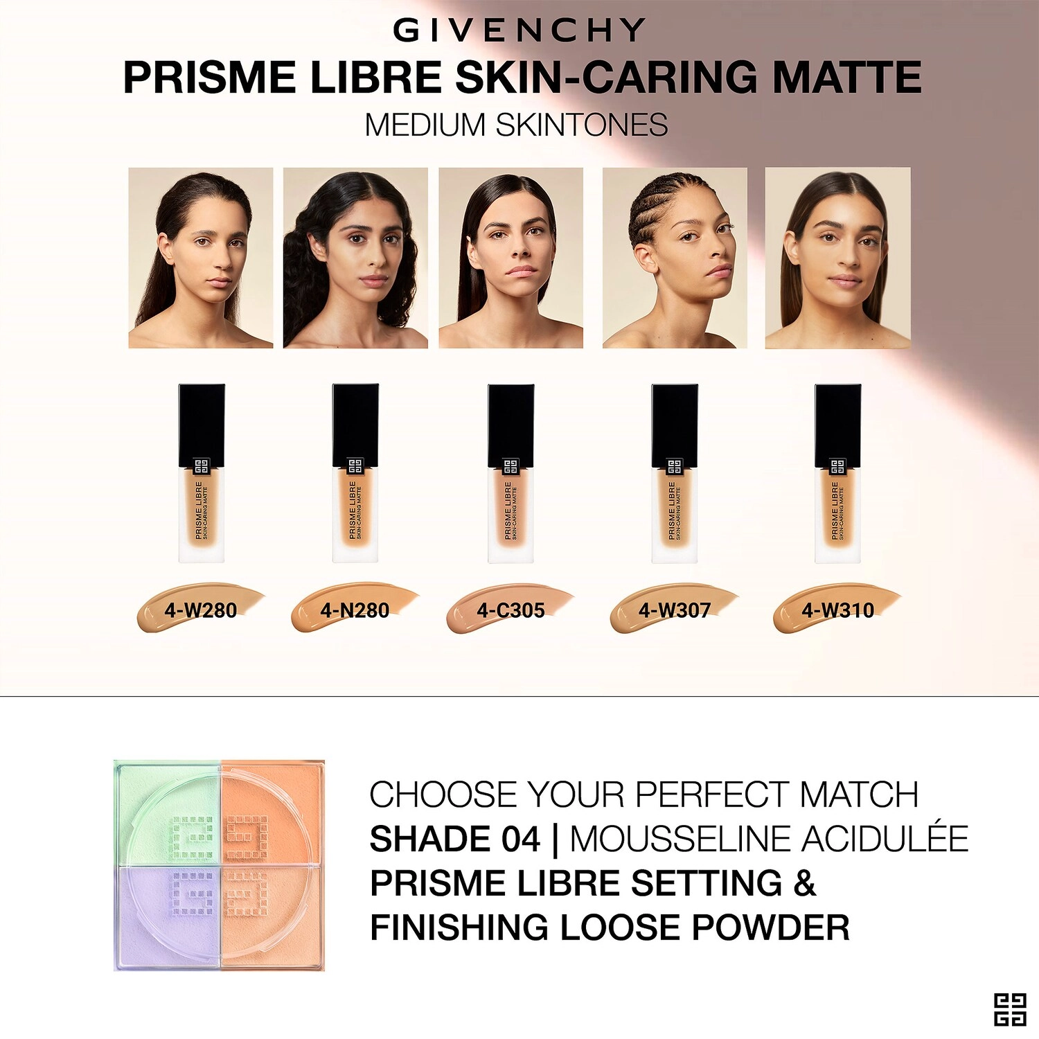 Givenchy Prisme Libre Skin-Caring Matte Foundation - Color 4-W307 Medium with Warm, Honey Undertones - Image 4