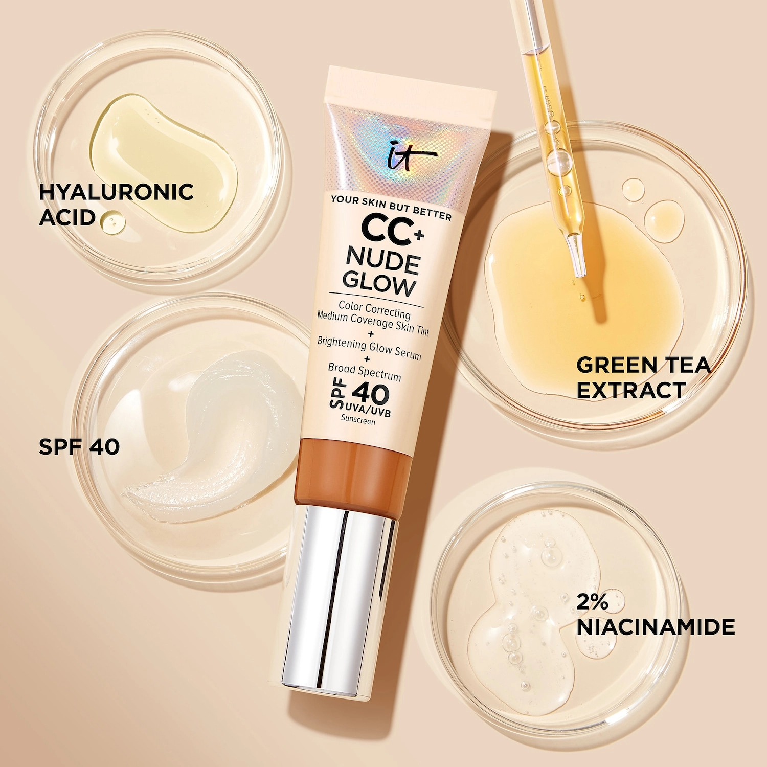 IT Cosmetics CC+ Nude Glow Lightweight Foundation + Glow Serum with SPF 40 and Niacinamide - Color: Fair Porcelain - Image 5