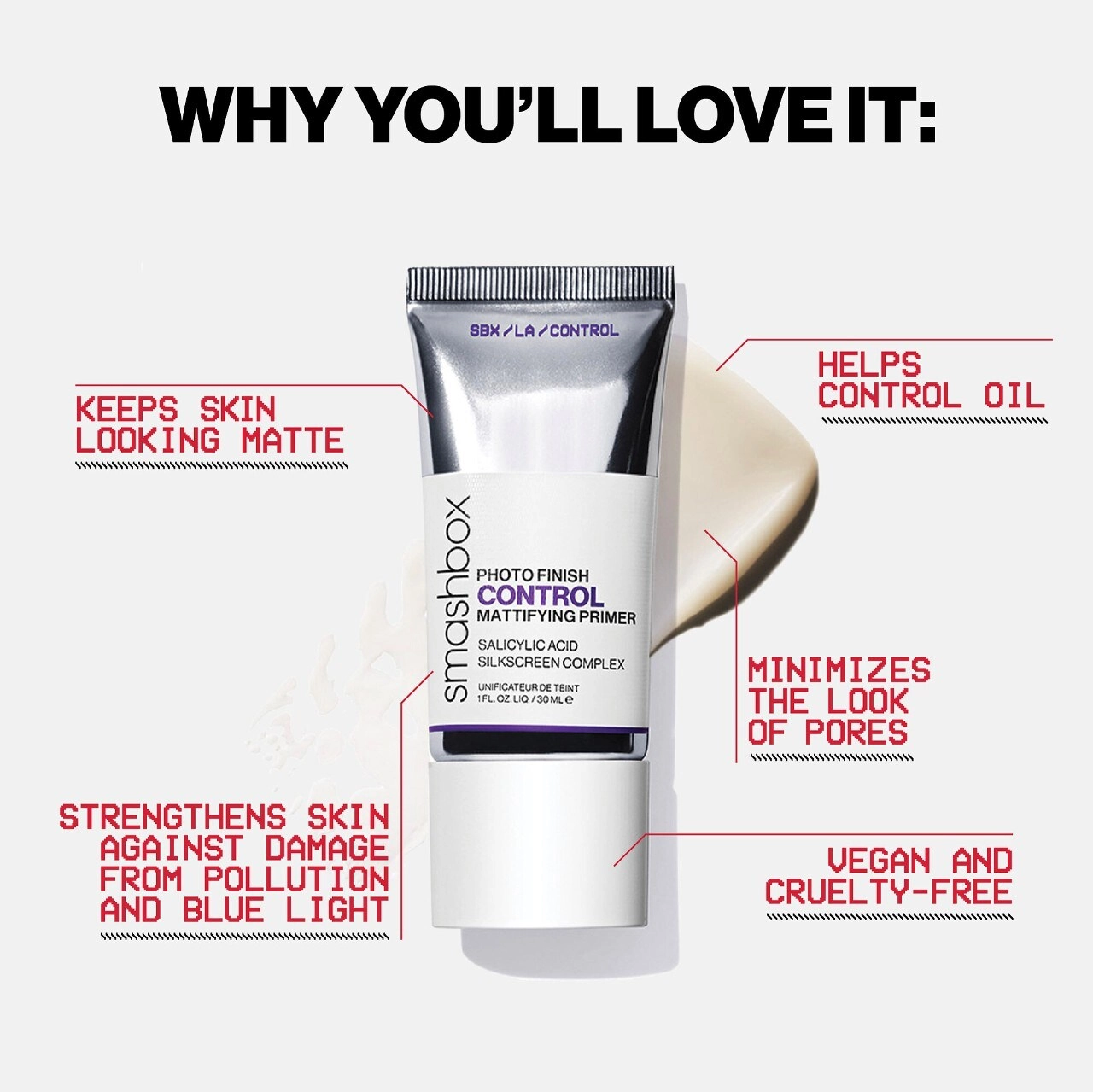 Smashbox Photo Finish Control Mattifying Face Primer with Salicylic Acid 1 oz. / 30 mL Vegan - Image 3