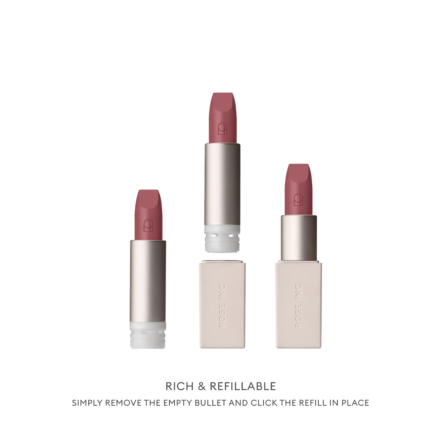 ROSE INC Satin Lip Color Refillable Hydrating Lipstick - Intuitive, Deep Mauve - Image 7