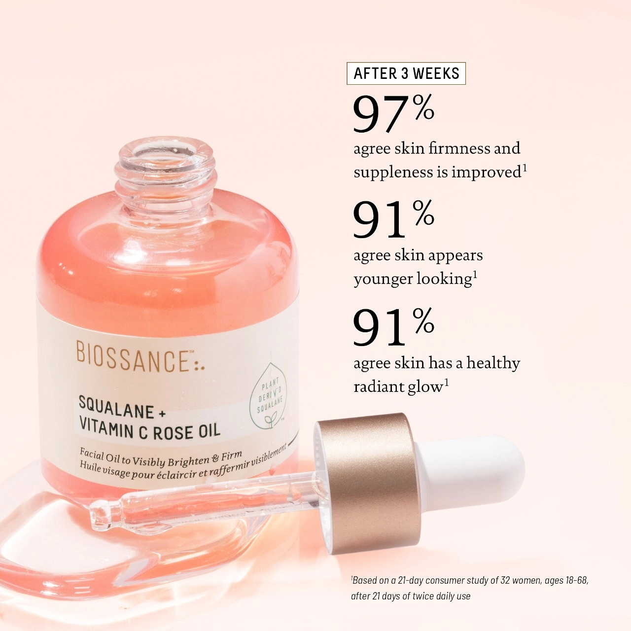 Biossance Squalane + Vitamin C Rose Firming Oil - Vegan, Dryness, Loss of Firmness - Image 9