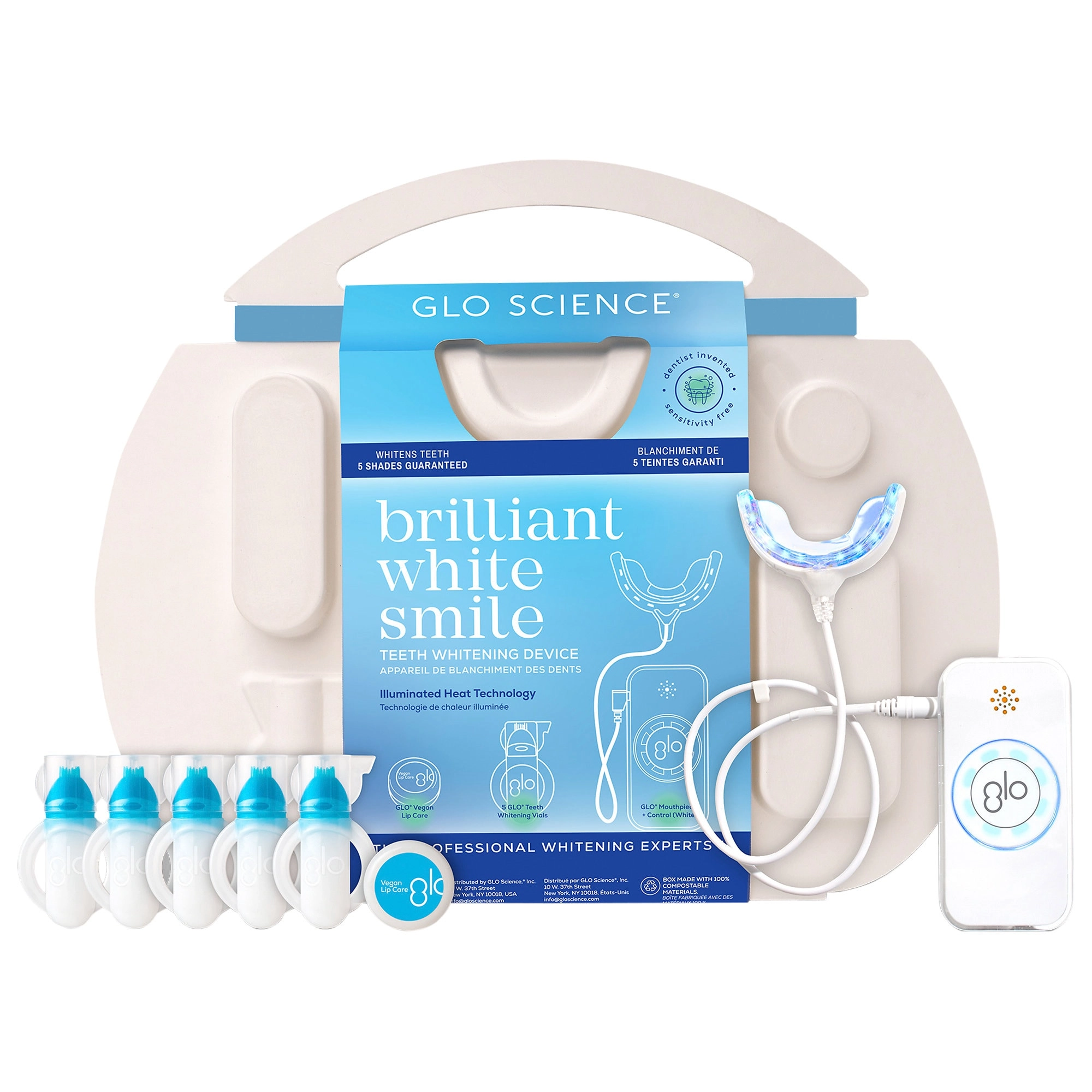 GLO Science GLO Brilliant® White Smile - At Home Teeth Whitening Device (White, Refill Available)