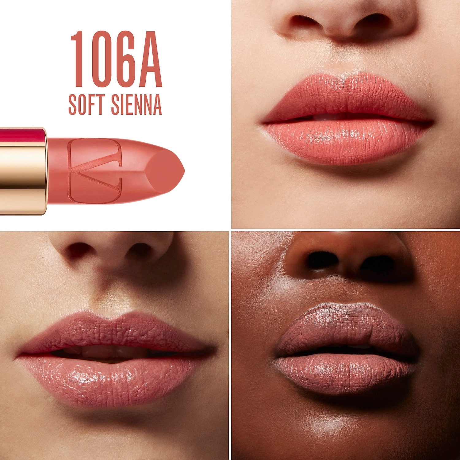 Valentino Rosso Valentino High Pigment Refillable Lipstick Color: 106A Soft Sienna - Nude Peach Satin Finish - Image 2