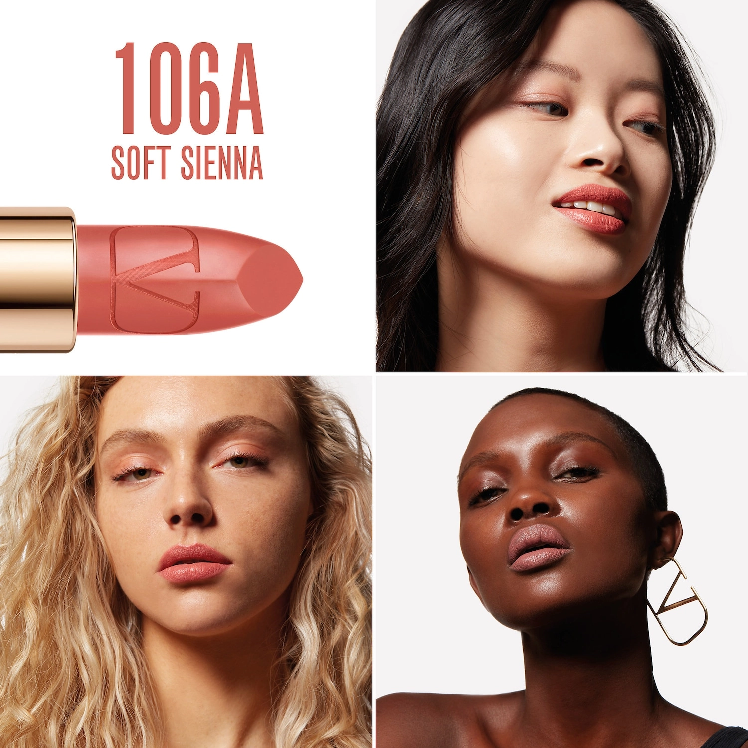 Valentino Rosso Valentino High Pigment Refillable Lipstick Color: 106A Soft Sienna - Nude Peach Satin Finish - Image 4
