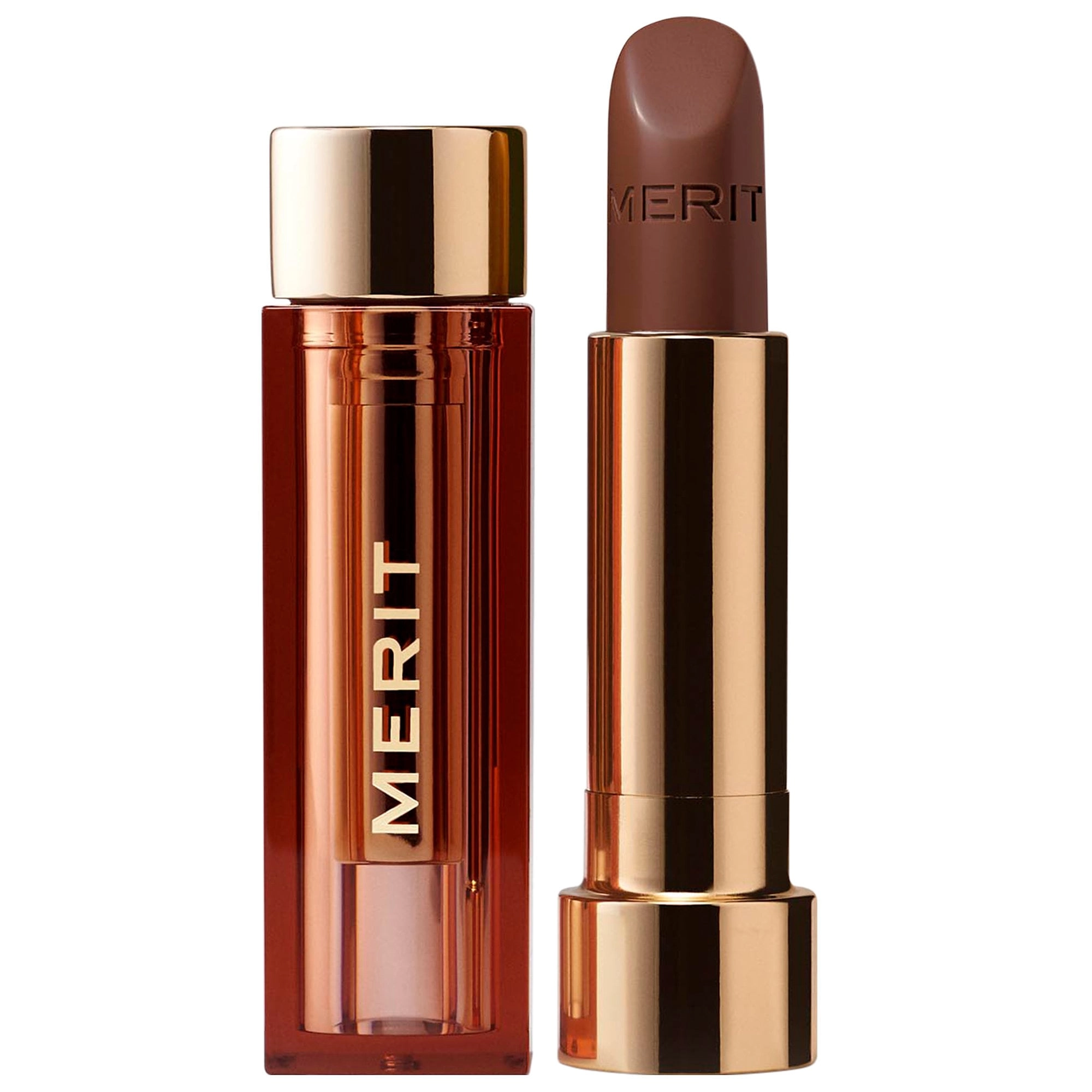 MERIT Signature Lip Lightweight Lipstick Color: 1990 - Deep Brown Vegan