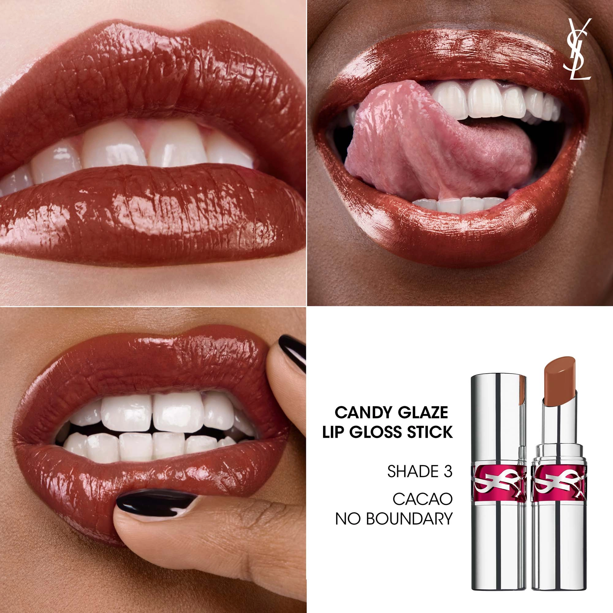 Yves Saint Laurent Candy Glaze Lip Gloss Stick Color: 3 Cacao No Boundary - Chocolate Brown - Image 2
