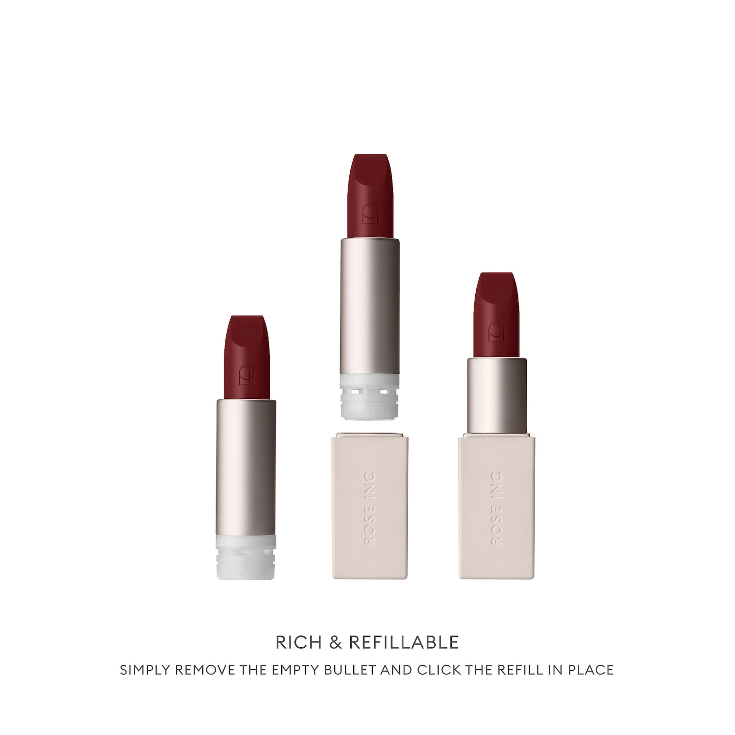 ROSE INC Satin Lip Color Refillable Hydrating Lipstick - Poised, Deep Brick - Image 2