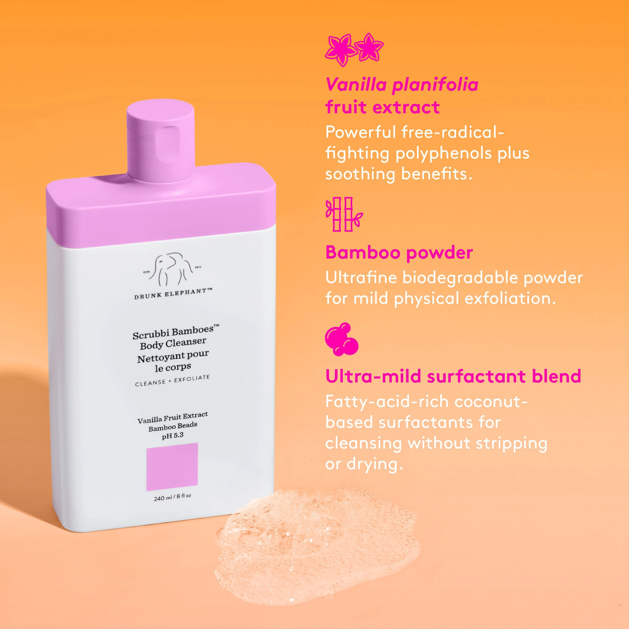 Drunk Elephant Scrubbi Bamboes™ Body Cleanser 8 oz / 240 mL Vegan Vanilla - Image 4