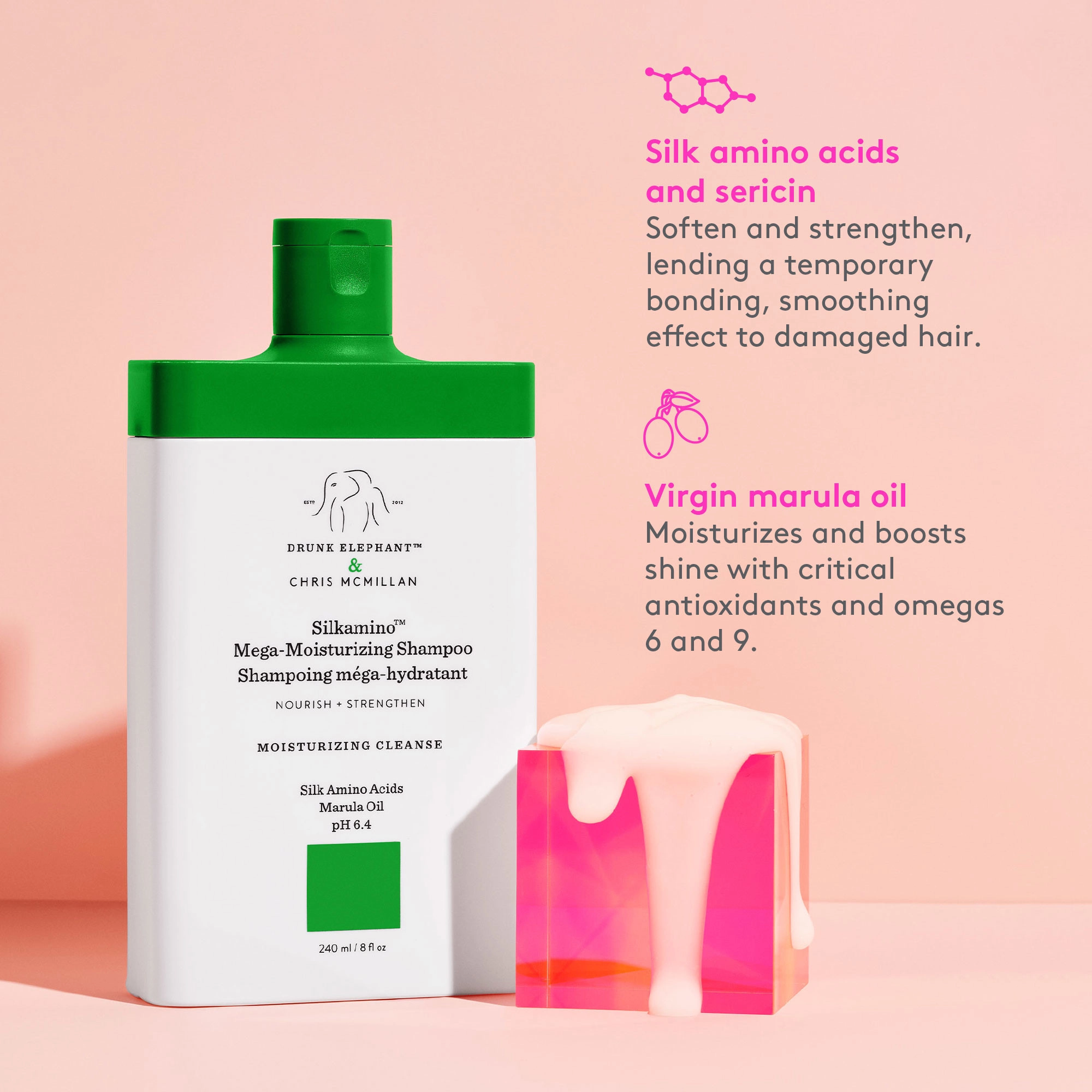 Drunk Elephant Silkamino™ Mega-Moisturizing Shampoo 8.4 oz / 240 mL Color Care Clean - Image 3
