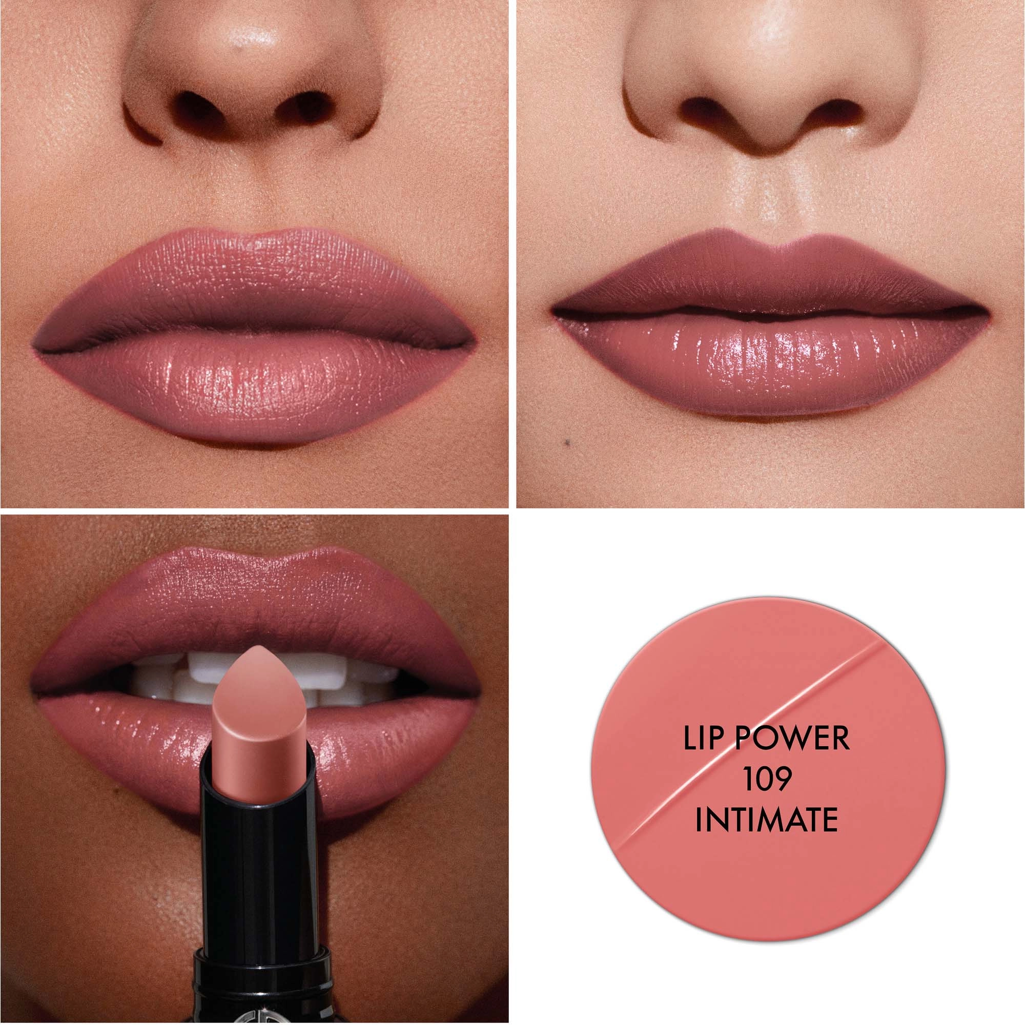 Armani Beauty Lip Power Satin Long Lasting Lipstick Color: 109 Intimate - Medium Beige Rose - Image 5