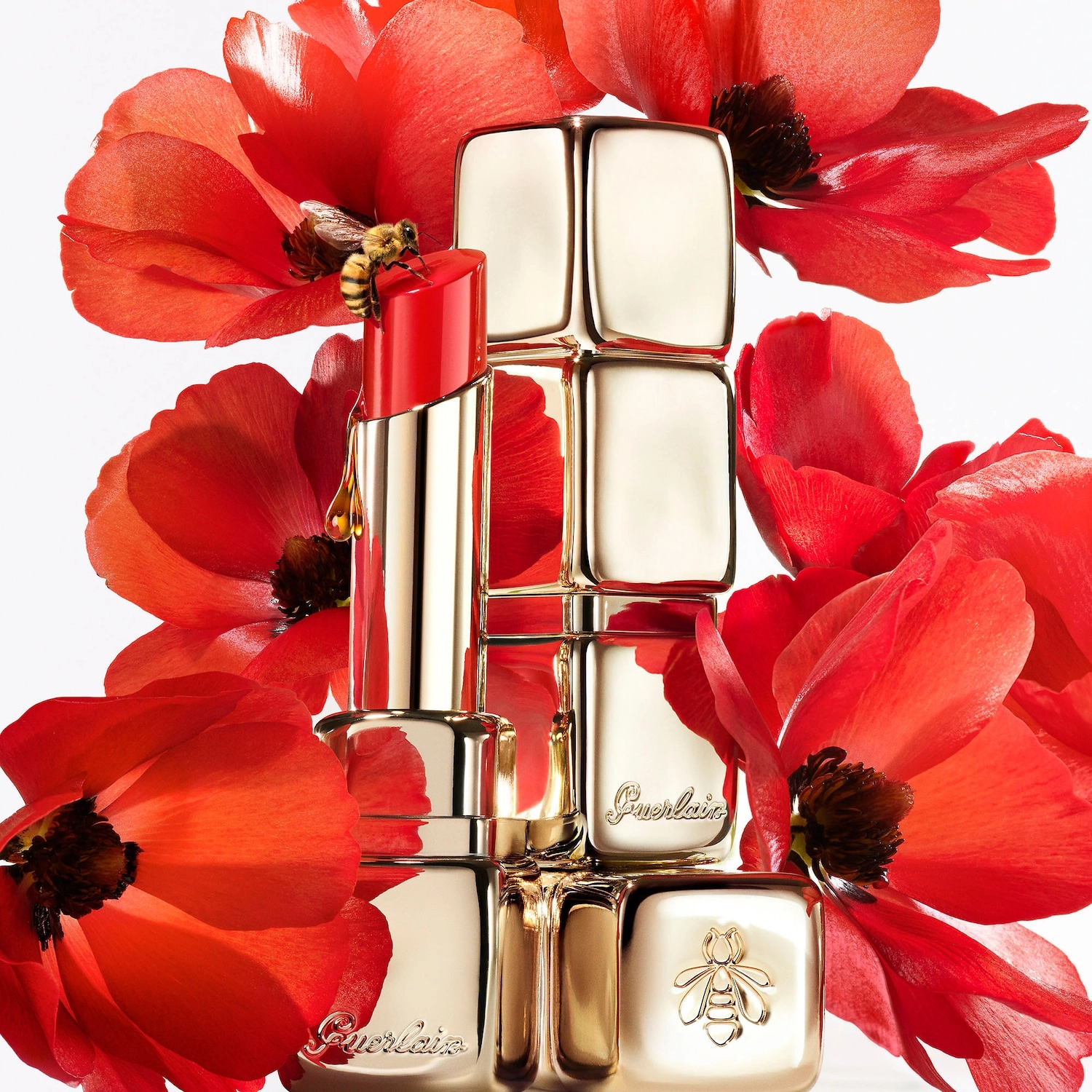 GUERLAIN KissKiss Bee Glow Lipstick Balm 775 POPPY GLOW - Poppy Red Stick Formula Hyaluronic Acid Satin Finish - Image 7