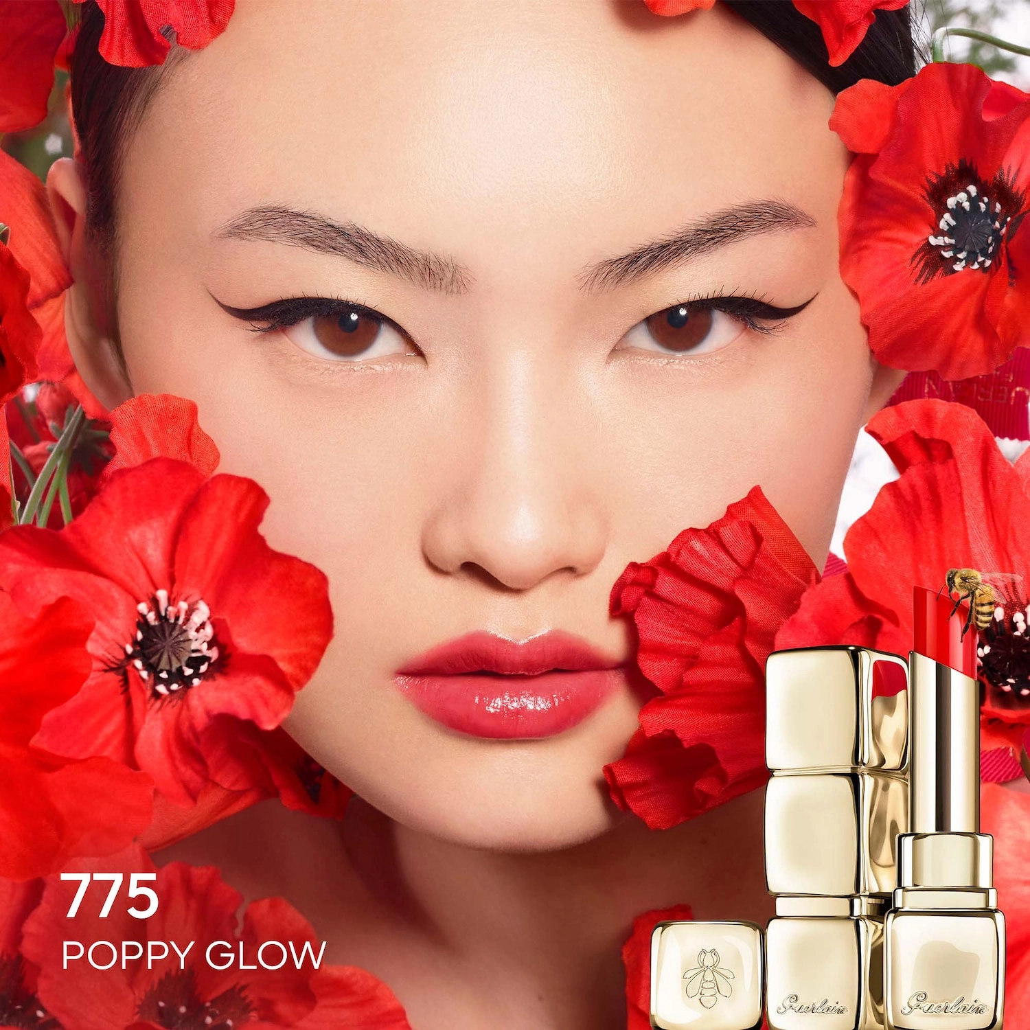 GUERLAIN KissKiss Bee Glow Lipstick Balm 775 POPPY GLOW - Poppy Red Stick Formula Hyaluronic Acid Satin Finish - Image 8