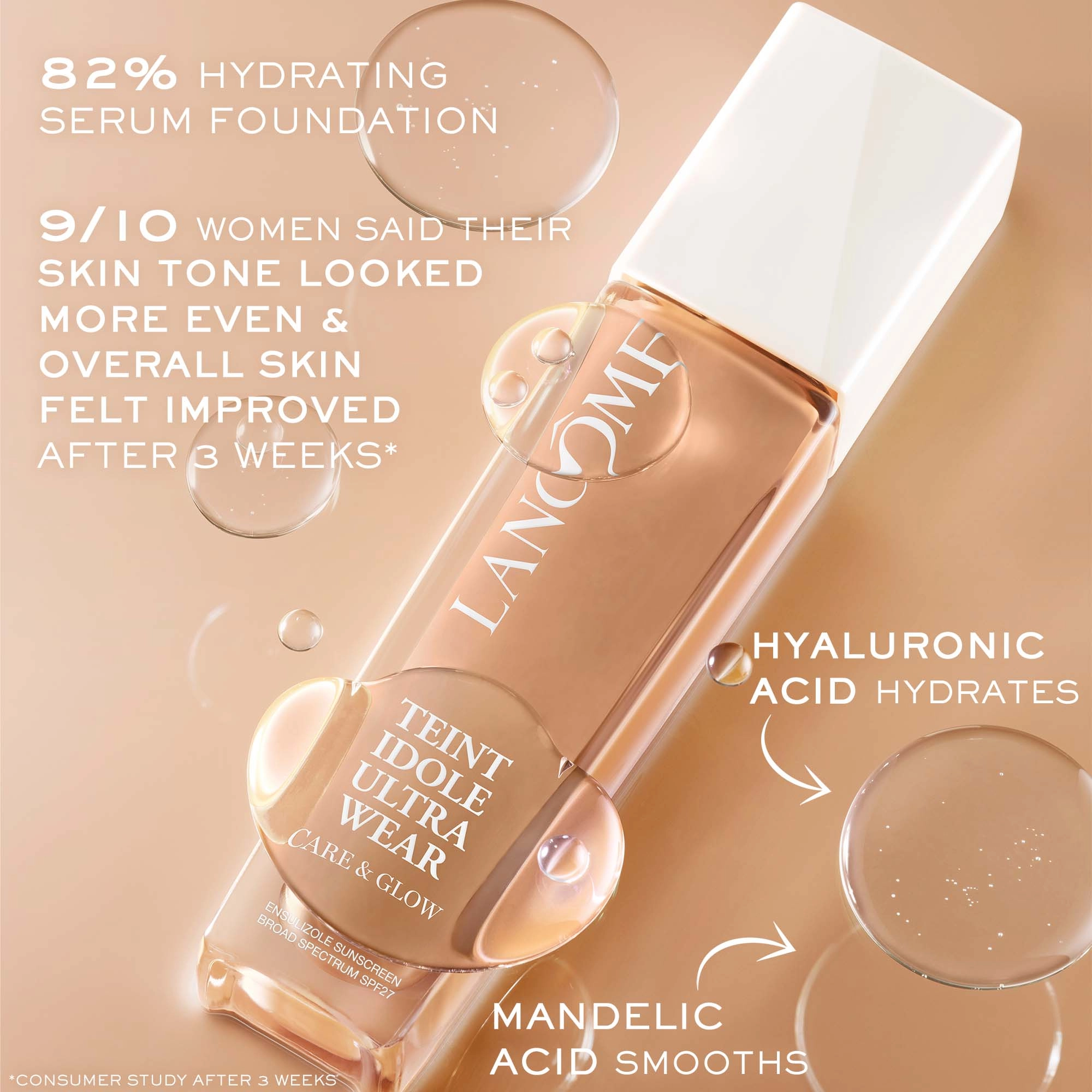 Lancôme Teint Idole Ultra Wear Care & Glow Foundation with Hyaluronic Acid 405W - Medium with Warm Golden Undertones - Image 6