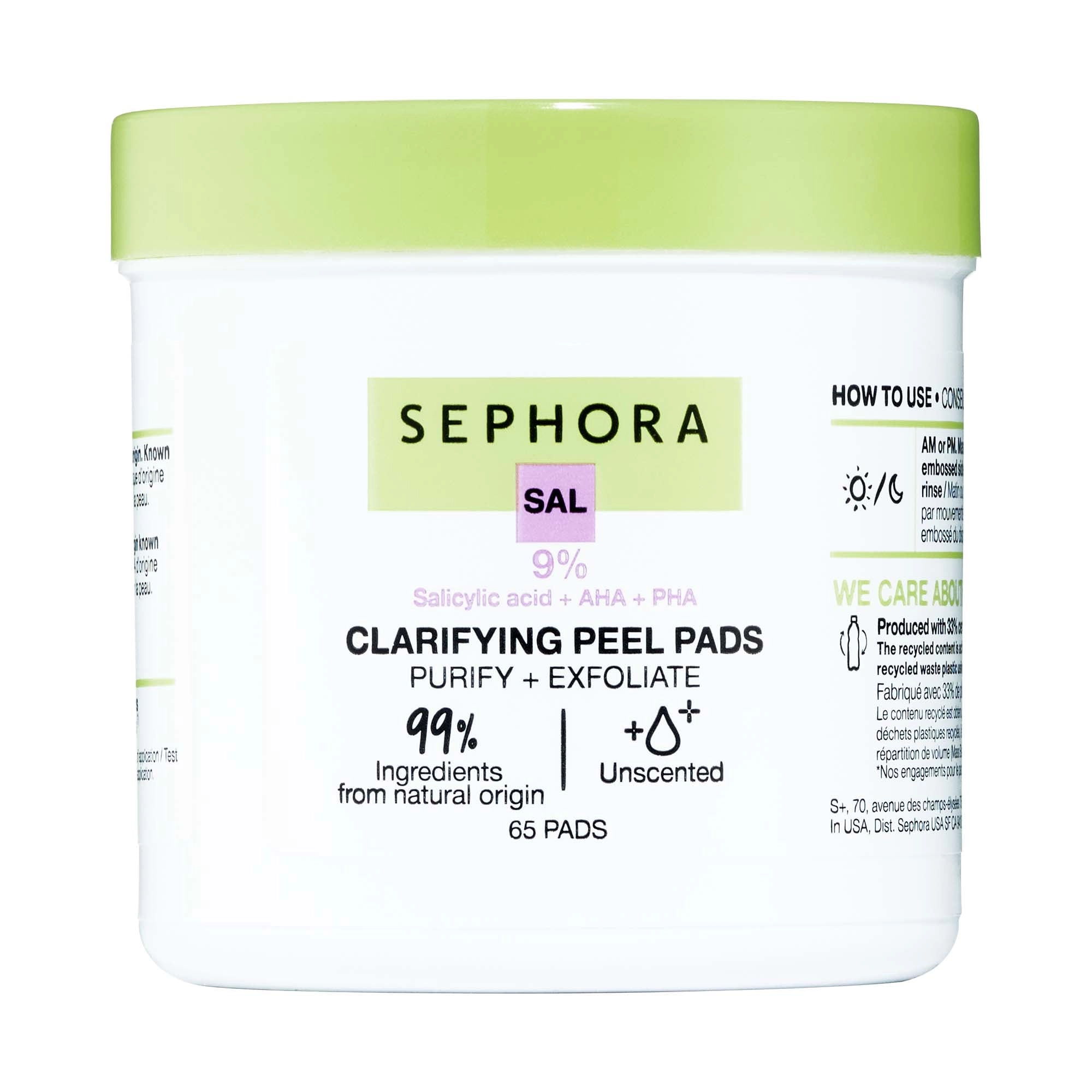 SEPHORA COLLECTION Clarifying Peel Pads with Salicylic Acid - 65 pads, Clean + Planet Positive, Vegan