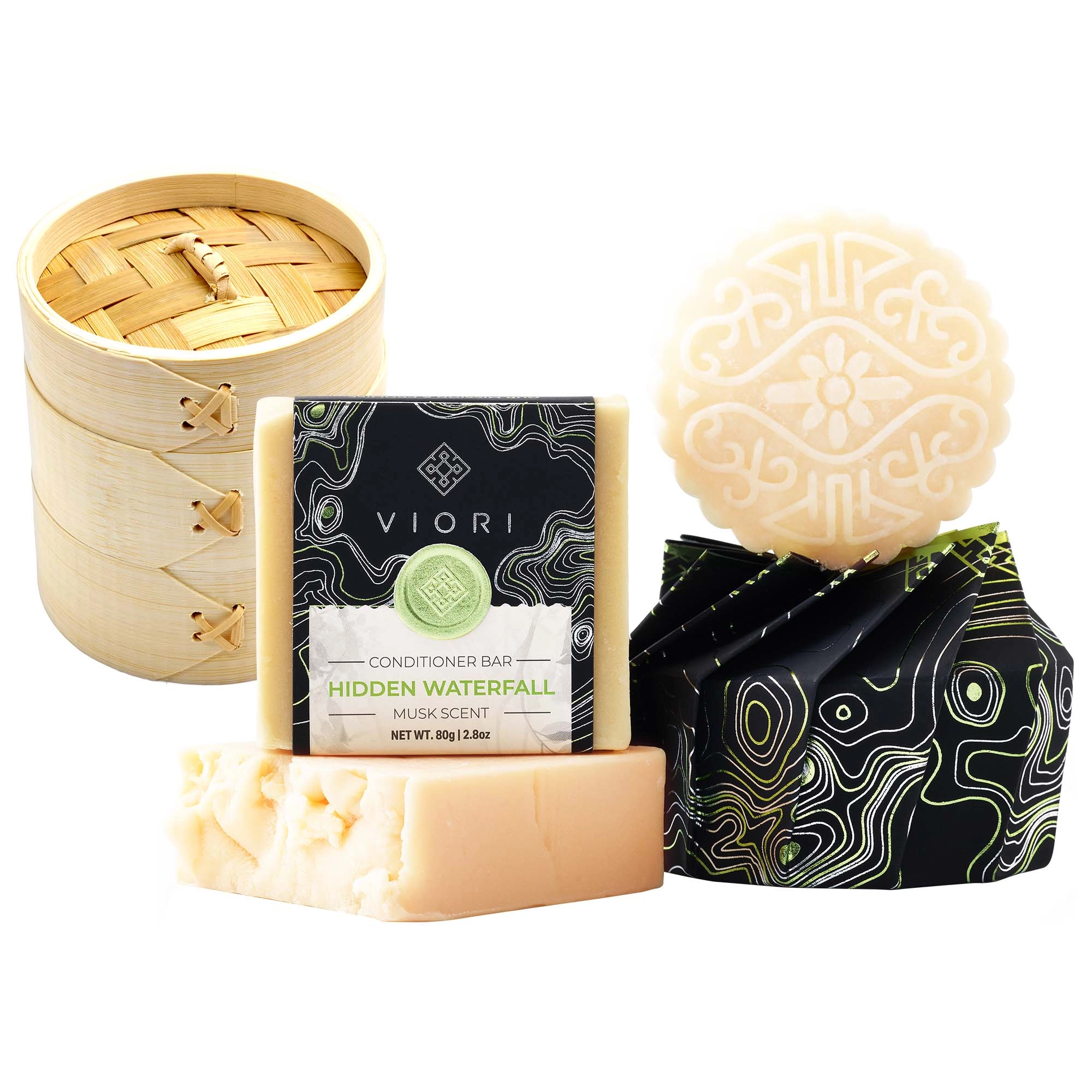 Viori Hair Shampoo & Conditioner Bar Set with Bamboo Holder Set Type: Hidden Waterfall
