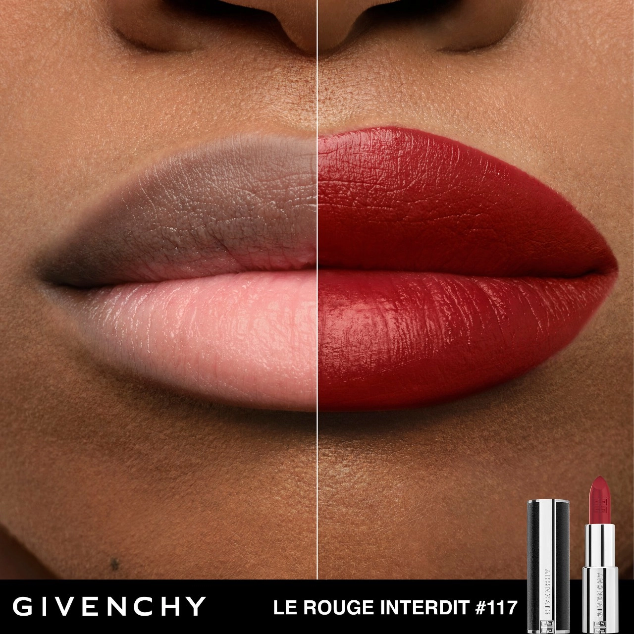 Givenchy Rouge Interdit Intense Silk Satin Matte Lipstick Color: N117 Rouge Erable - Neutral Brown Red Cream Formula Hyaluronic Acid - Image 4