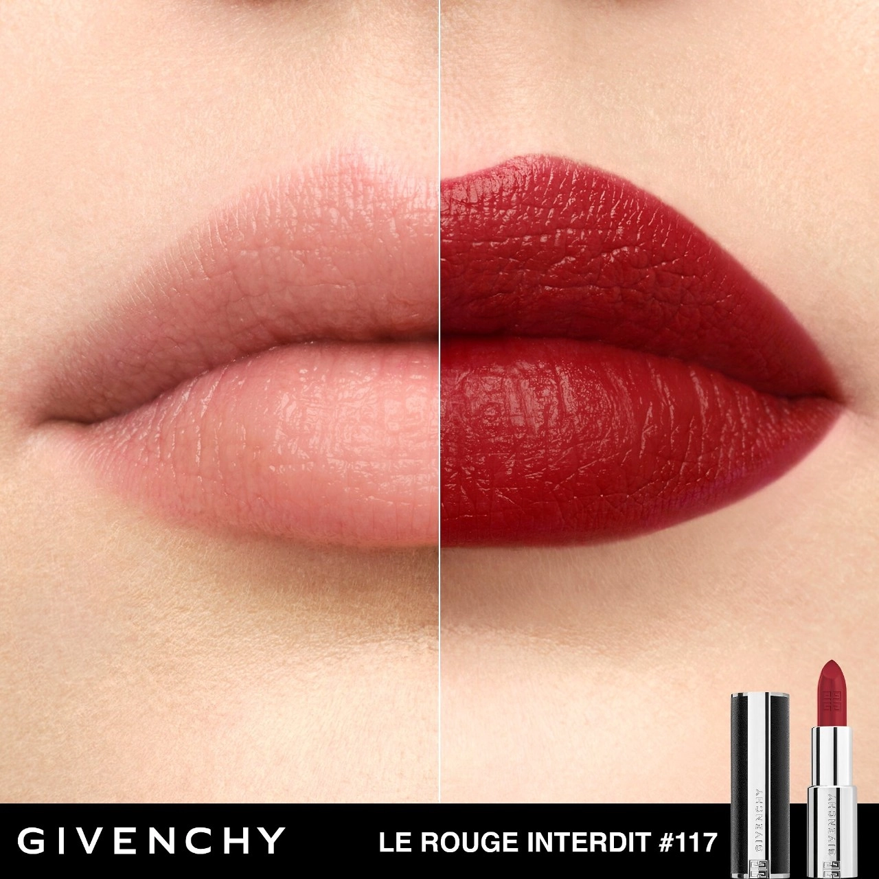 Givenchy Rouge Interdit Intense Silk Satin Matte Lipstick Color: N117 Rouge Erable - Neutral Brown Red Cream Formula Hyaluronic Acid - Image 3