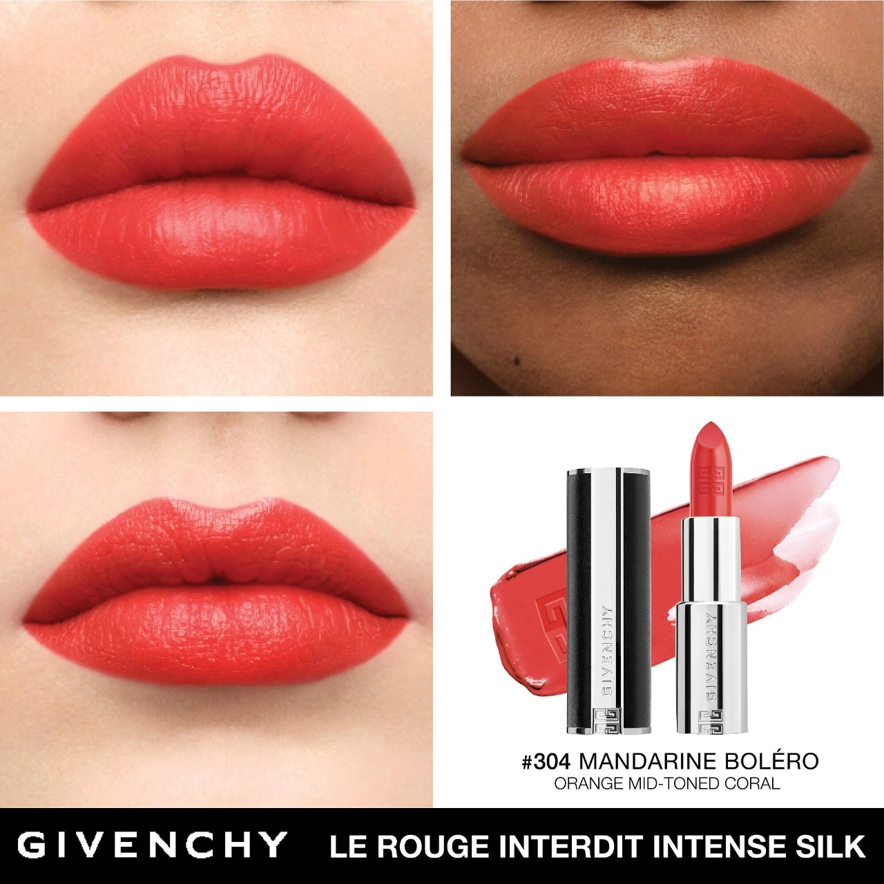 Givenchy Rouge Interdit Intense Silk Satin Matte Lipstick in N304 MANDARINE BOLÉRO - Orange Mid-Toned Coral - Image 3
