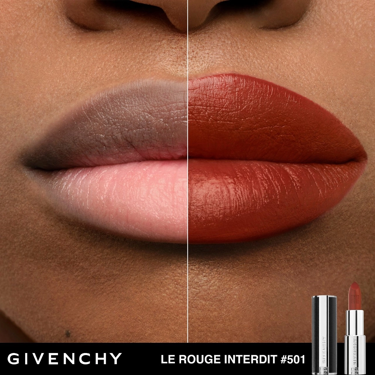 Givenchy Rouge Interdit Intense Silk Satin Matte Lipstick in N501 BRUN ÉPICÉ - Deep Red Based Brown - Image 5