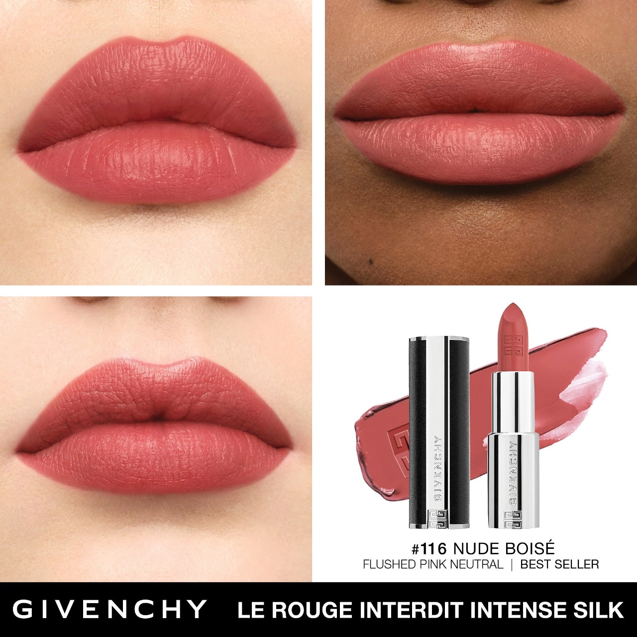 Givenchy Rouge Interdit Intense Silk Satin Matte Lipstick Color N116: NUDE BOISÉ Refill - Flushed Pink Neutral - Image 2