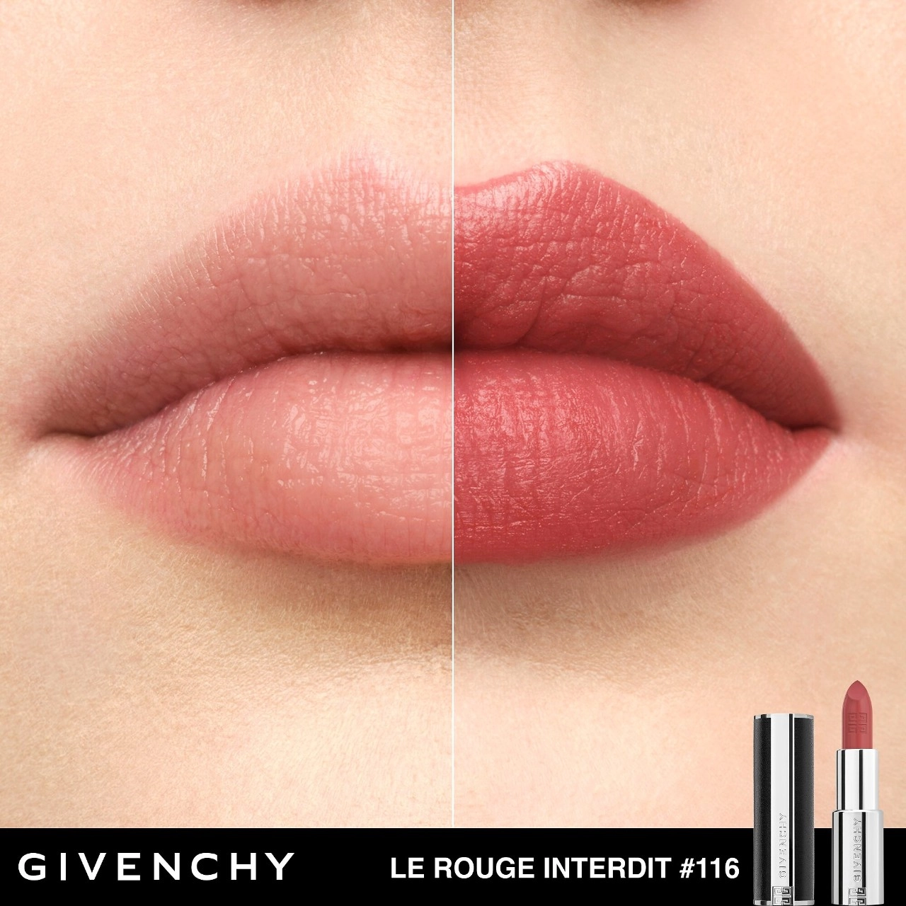 Givenchy Rouge Interdit Intense Silk Satin Matte Lipstick Color N116: NUDE BOISÉ Refill - Flushed Pink Neutral - Image 3