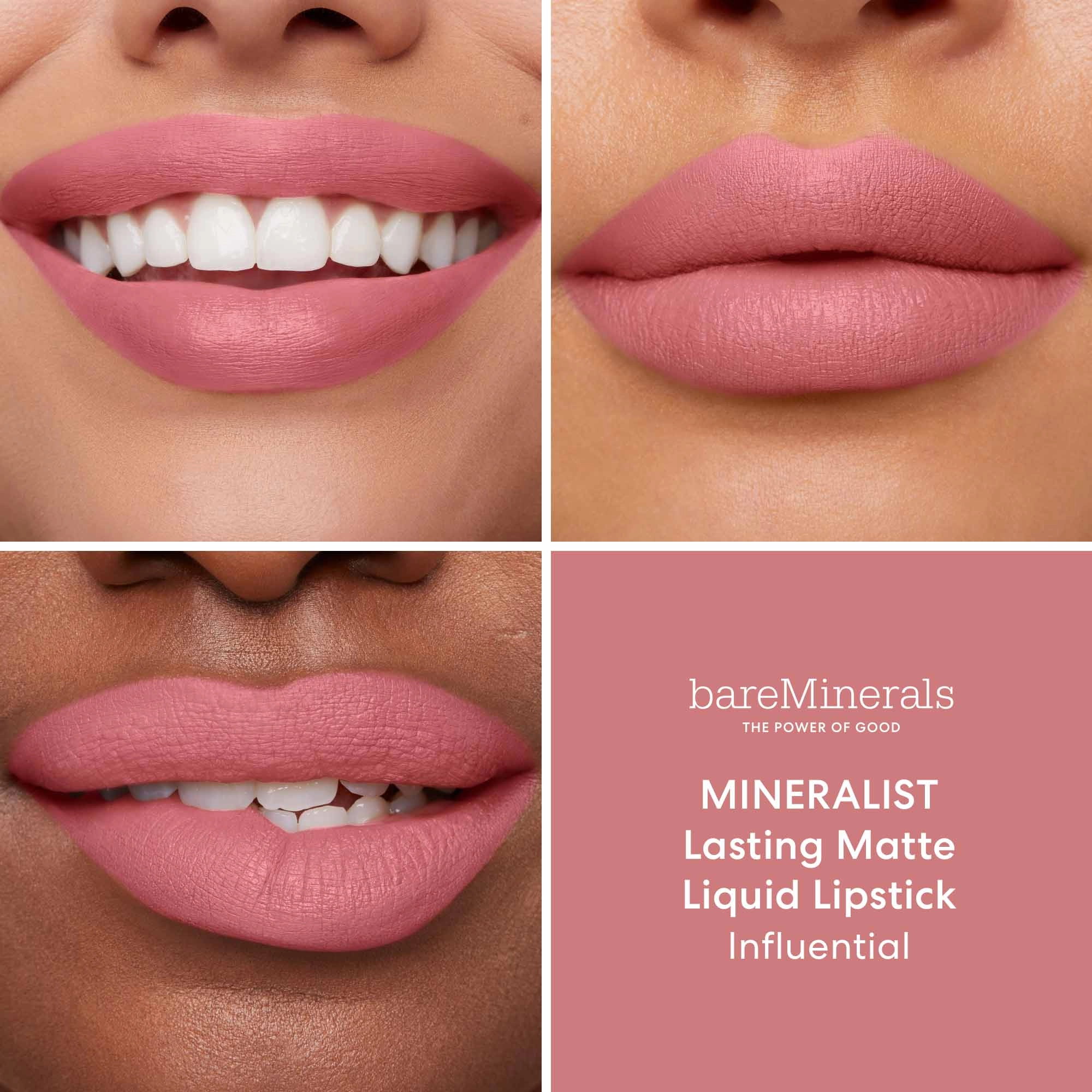 bareMinerals Mineralist Lasting Matte Liquid Lipstick Color: Influential - Blushing Mauve Pink Vegan - Image 2