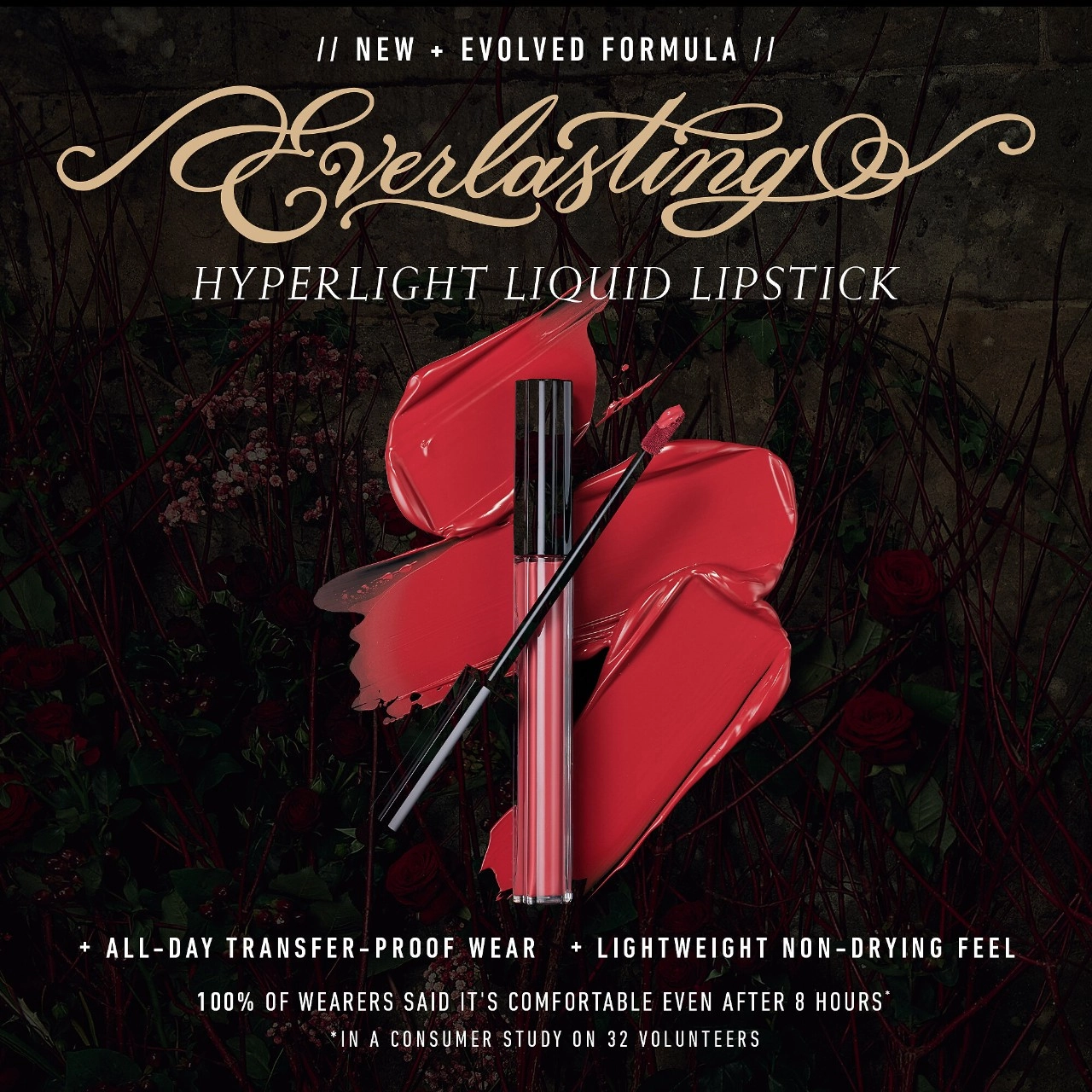 KVD Beauty Everlasting Hyperlight Vegan Transfer-Proof Liquid Lipstick Color: Painted Tongue - Pink-Toned Red - Image 5