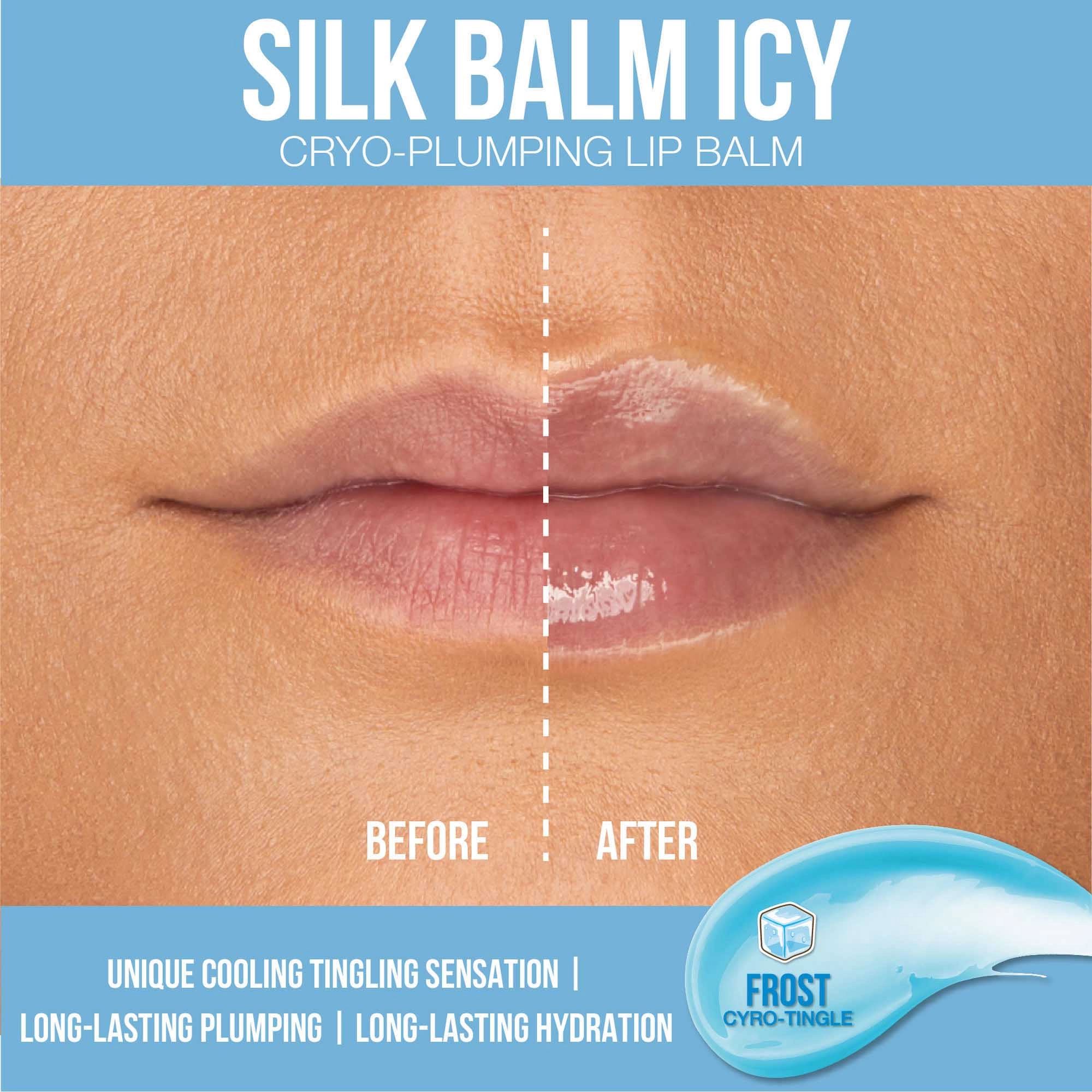 HUDA BEAUTY Silk Balm Icy Cryo-Plumping Lip Balm Color: Frost - Translucent Blue - Image 3