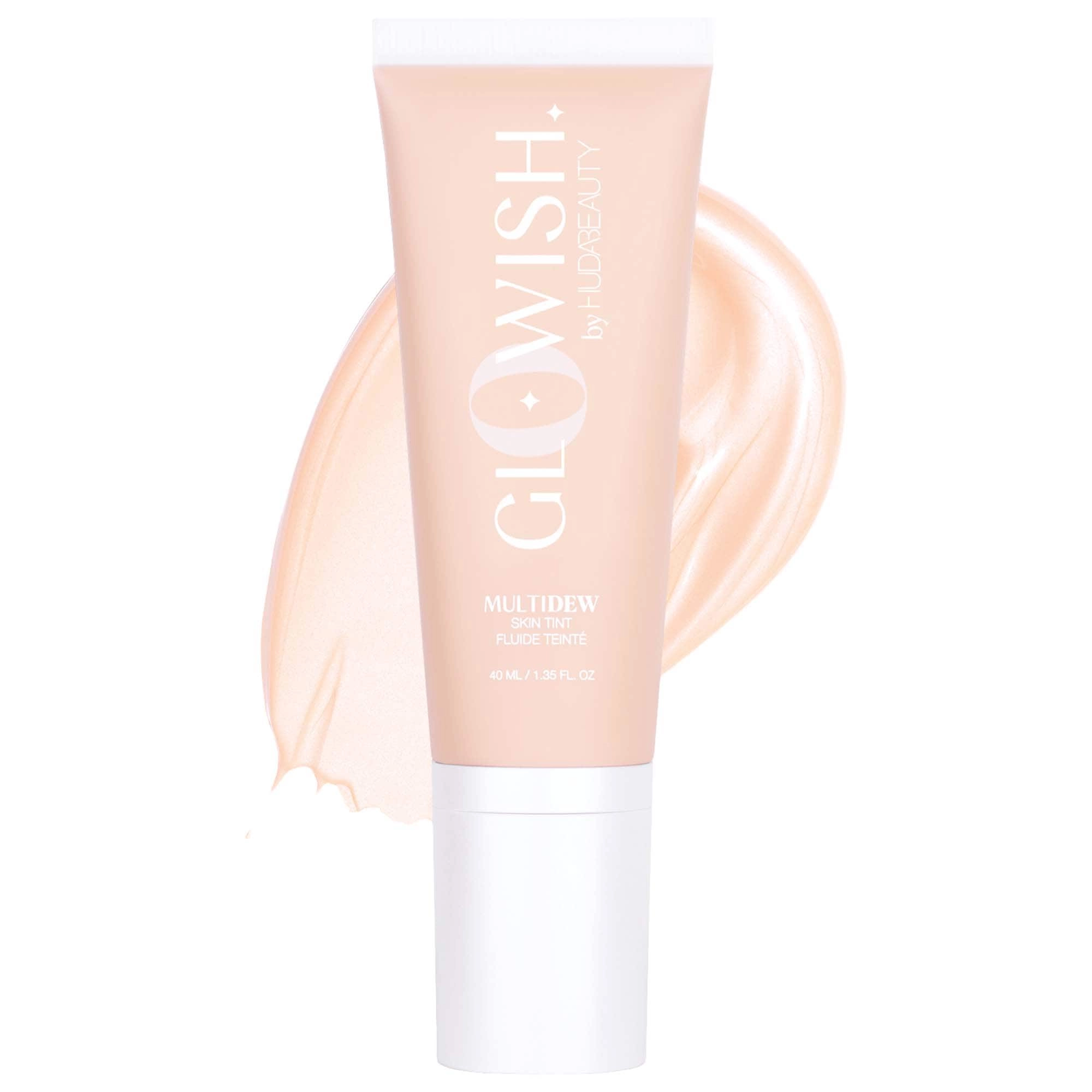 HUDA BEAUTY GloWish Multidew Vegan Skin Tint Foundation 00 Porcelain - Light Coverage, Radiant Finish