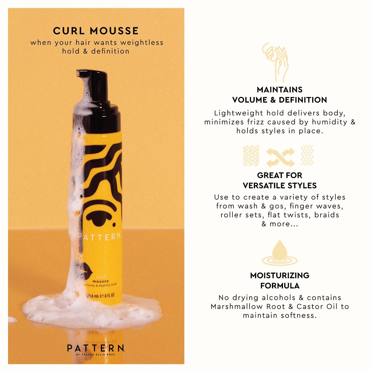 PATTERN by Tracee Ellis Ross Curl Mousse 8 oz / 236.6 mL Coily Hair Curly Hair Without Formaldehydes Wavy Hair Without Parabens Without Sulfates SLS & SLES - Image 7