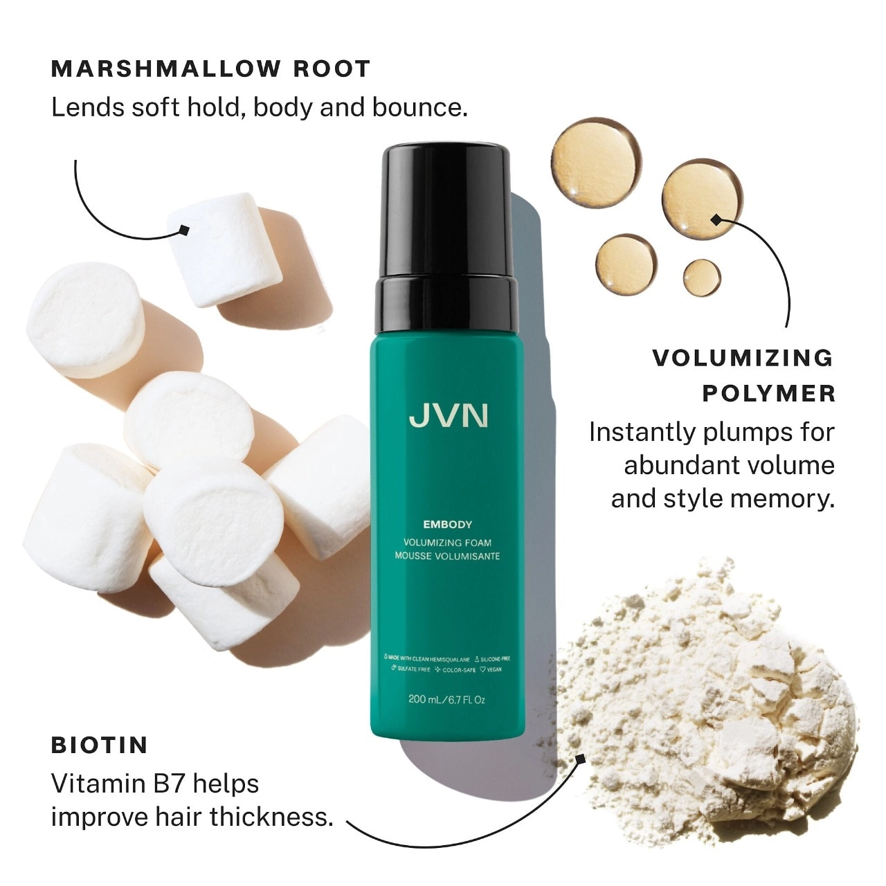 JVN Embody Volumizing Hair Foam - Size: 6.7 oz / 200 mL - Clean + Planet Positive - Volume & Frizz Control - Image 7