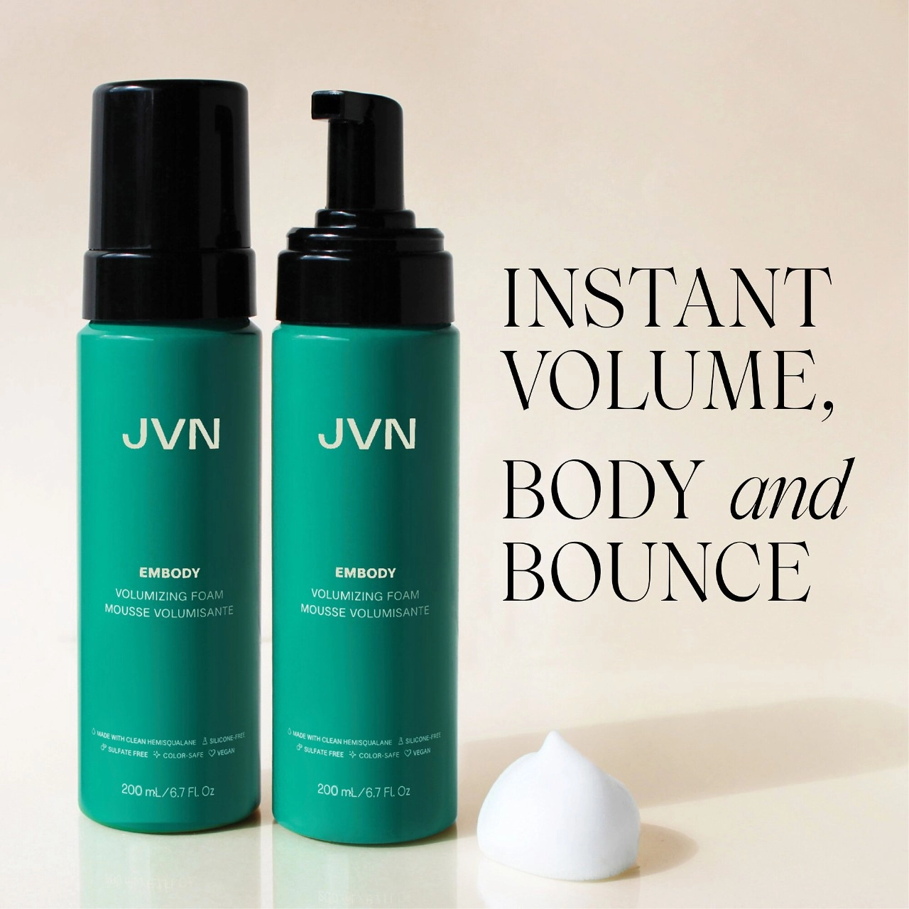 JVN Embody Volumizing Hair Foam - Size: 6.7 oz / 200 mL - Clean + Planet Positive - Volume & Frizz Control - Image 8
