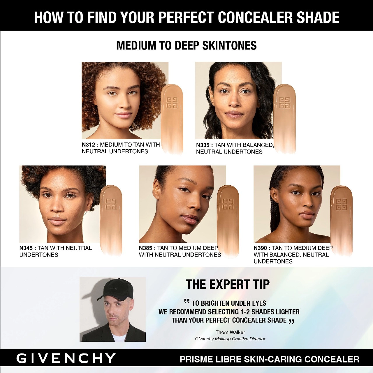 Givenchy Prisme Libre Skin-Caring 24H Hydrating + Radiant + Correcting Creamy Concealer N345 - Tan with Neutral Undertones - Image 6