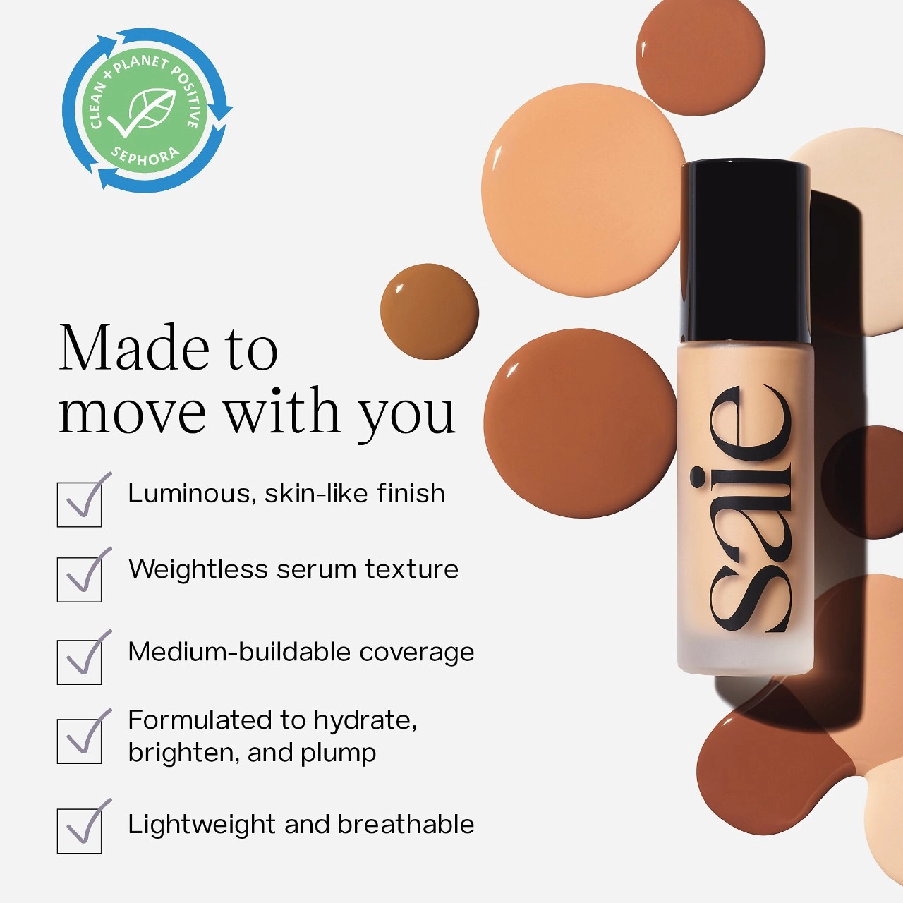 Saie Glowy Super Skin Lightweight Hydrobounce™ Serum Foundation Color: 1 - Very Light Skin Tones with Neutral Undertones - Image 7
