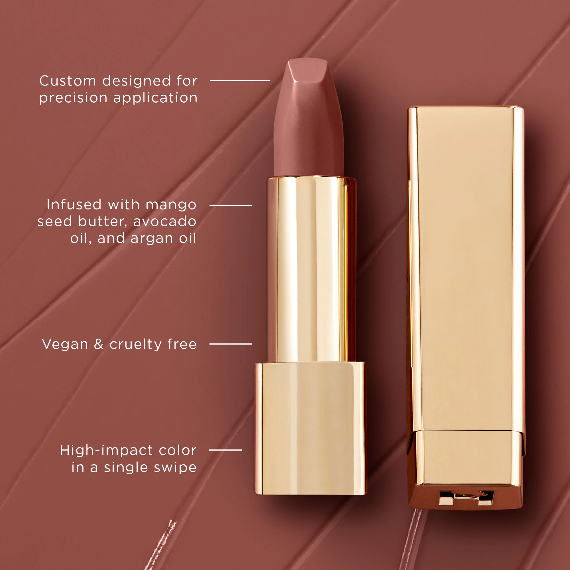 Hourglass Unlocked™ Satin Crème Lipstick in Tropic 332 - Rose Mauve Vegan Stick Formula - Image 3