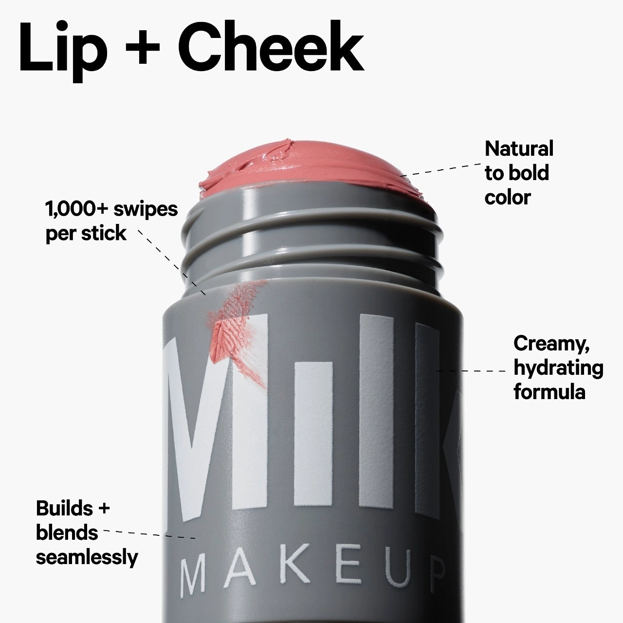MILK MAKEUP Lip + Cheek Cream Blush Stick - Smirk (Dusty Rose Shimmer) - Image 6