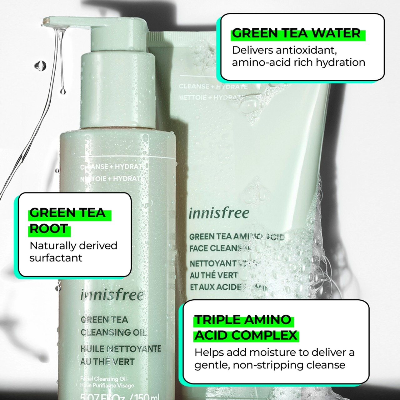 "innisfree Green Tea Hydrating Cleansing Oil 5.07 oz / 150 mL" - Image 2