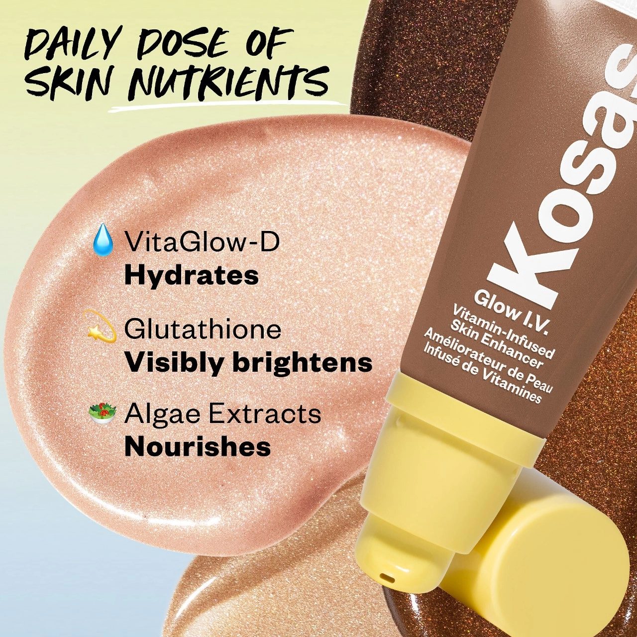 Kosas Glow I. V. Vitamin-Infused Skin Illuminating Enhancer Color: Radiate - light medium golden Radiant Finish - Image 6