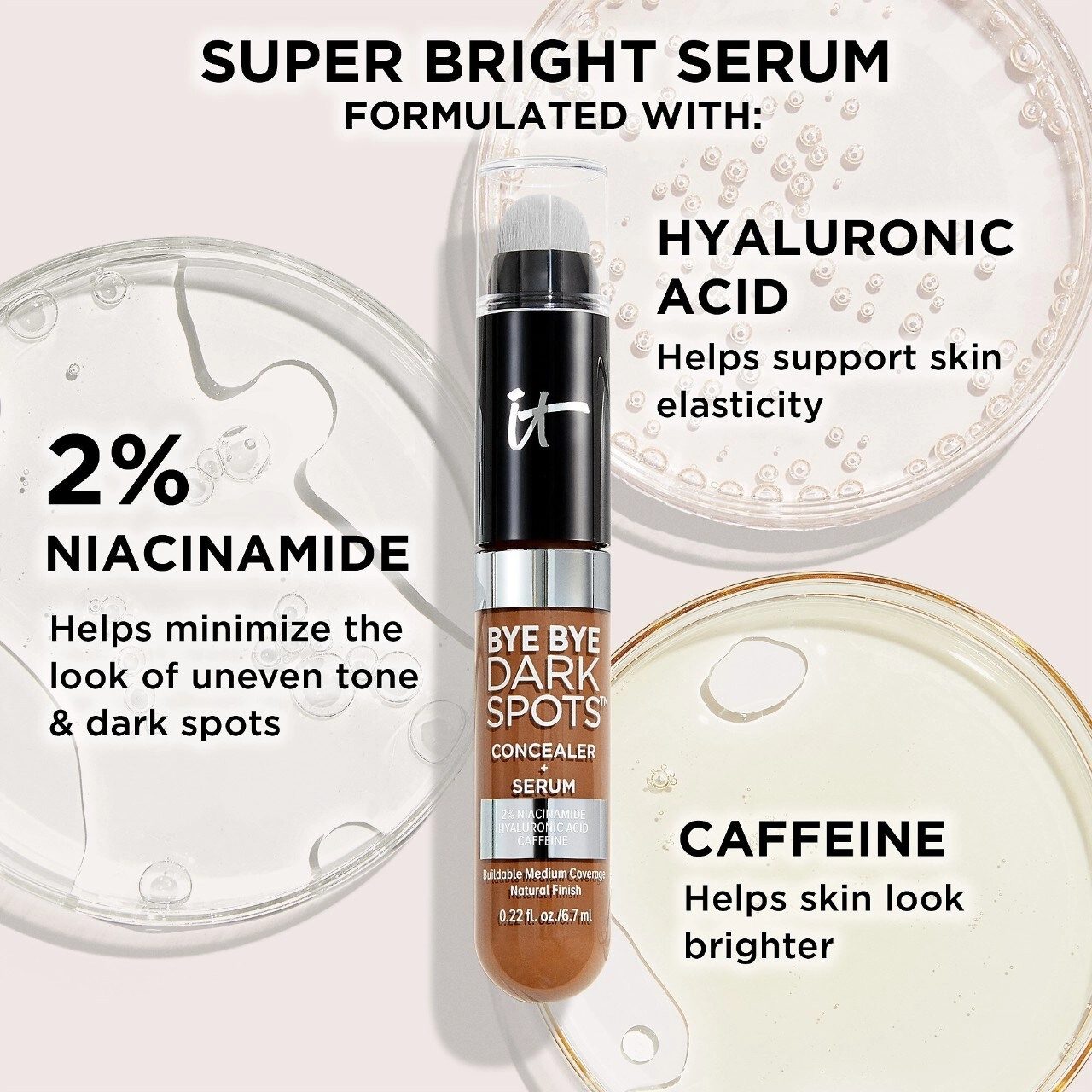IT Cosmetics Bye Bye Dark Spots Concealer + Serum with Niacinamide & Hyaluronic Acid Color: Deep Warm 60 - Image 5