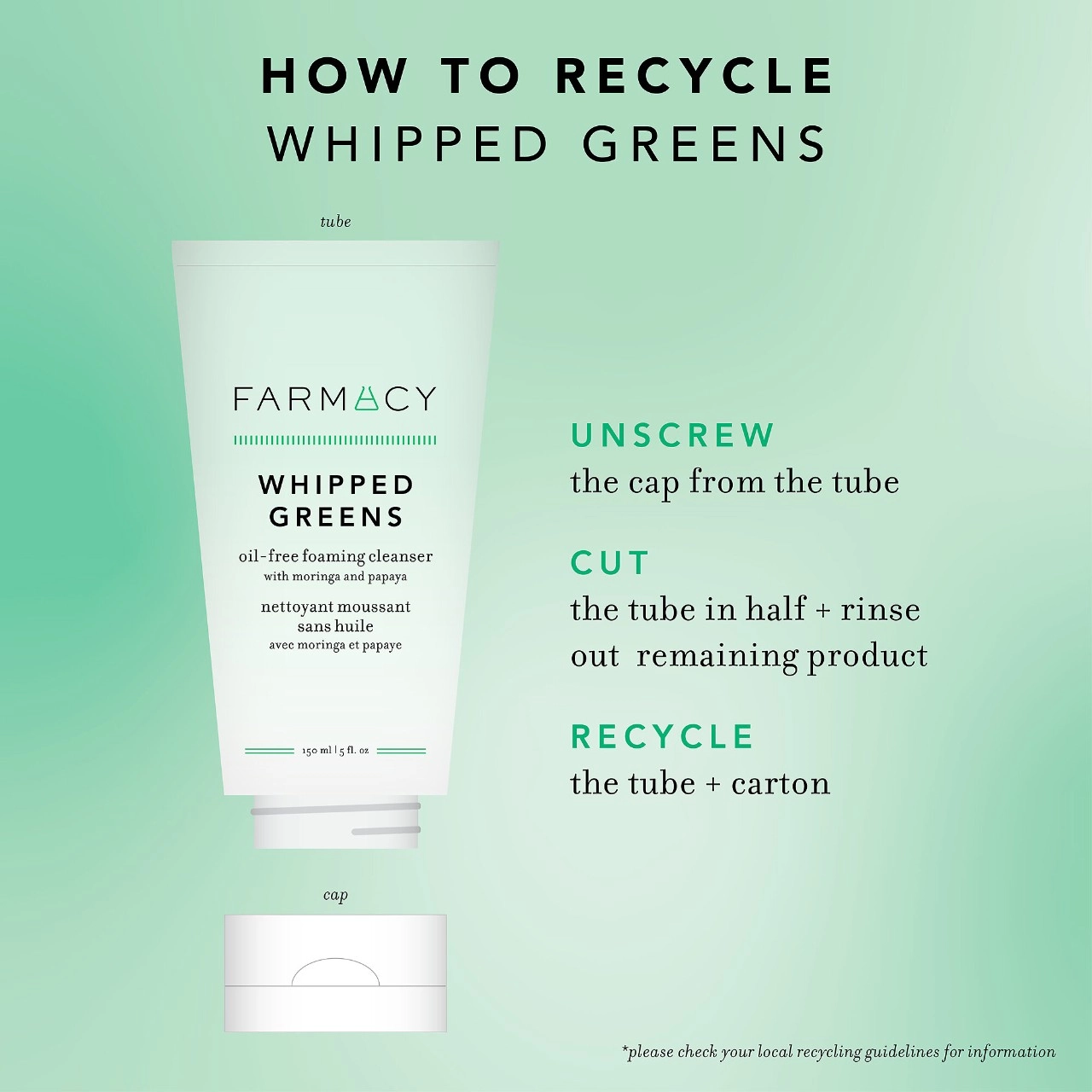 Farmacy Whipped Greens Oil-Free Foaming Cleanser with Moringa and Papaya 1.7 oz / 50 mL - Image 5